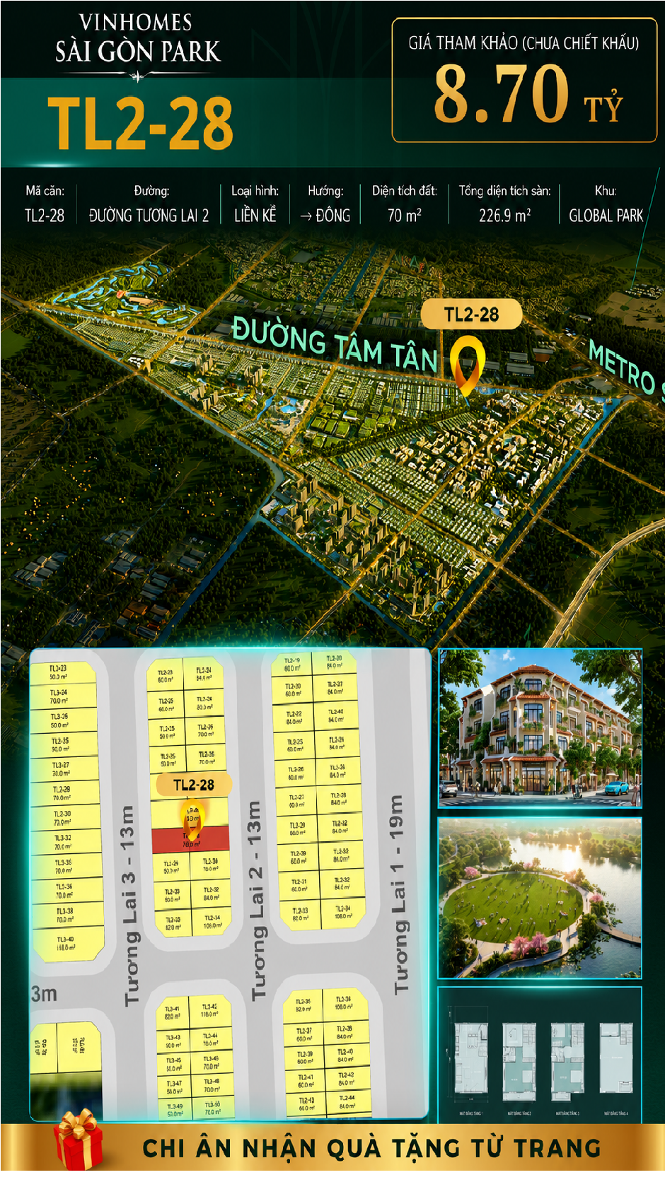 Nhà phố liền kề TL2-28 GLOBAL PARK Vinhomes Sài Gòn Park Giá 8.70 Tỷ