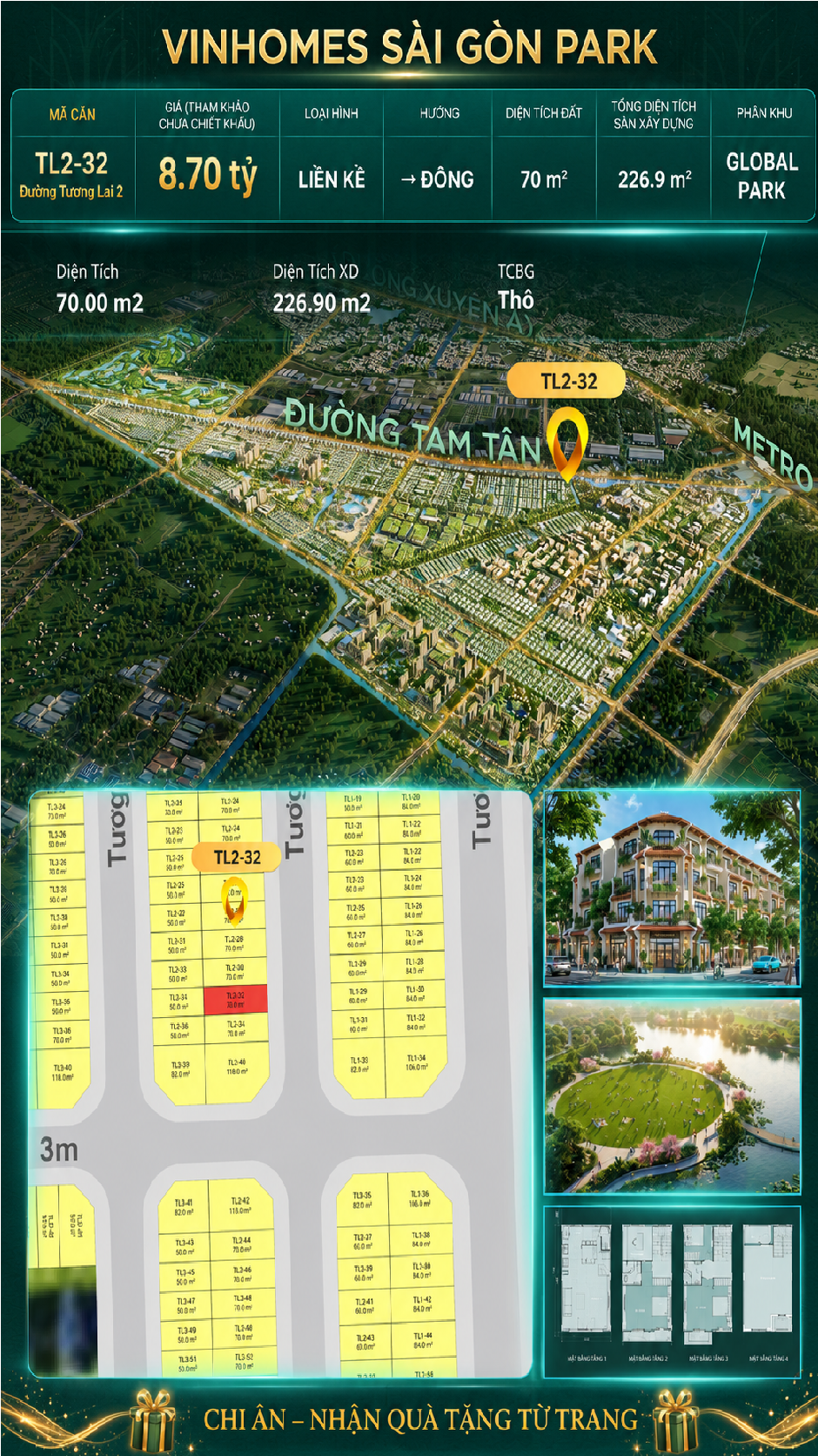 Nhà phố liền kề TL2-32 GLOBAL PARK Vinhomes Sài Gòn Park Giá 8.70 Tỷ