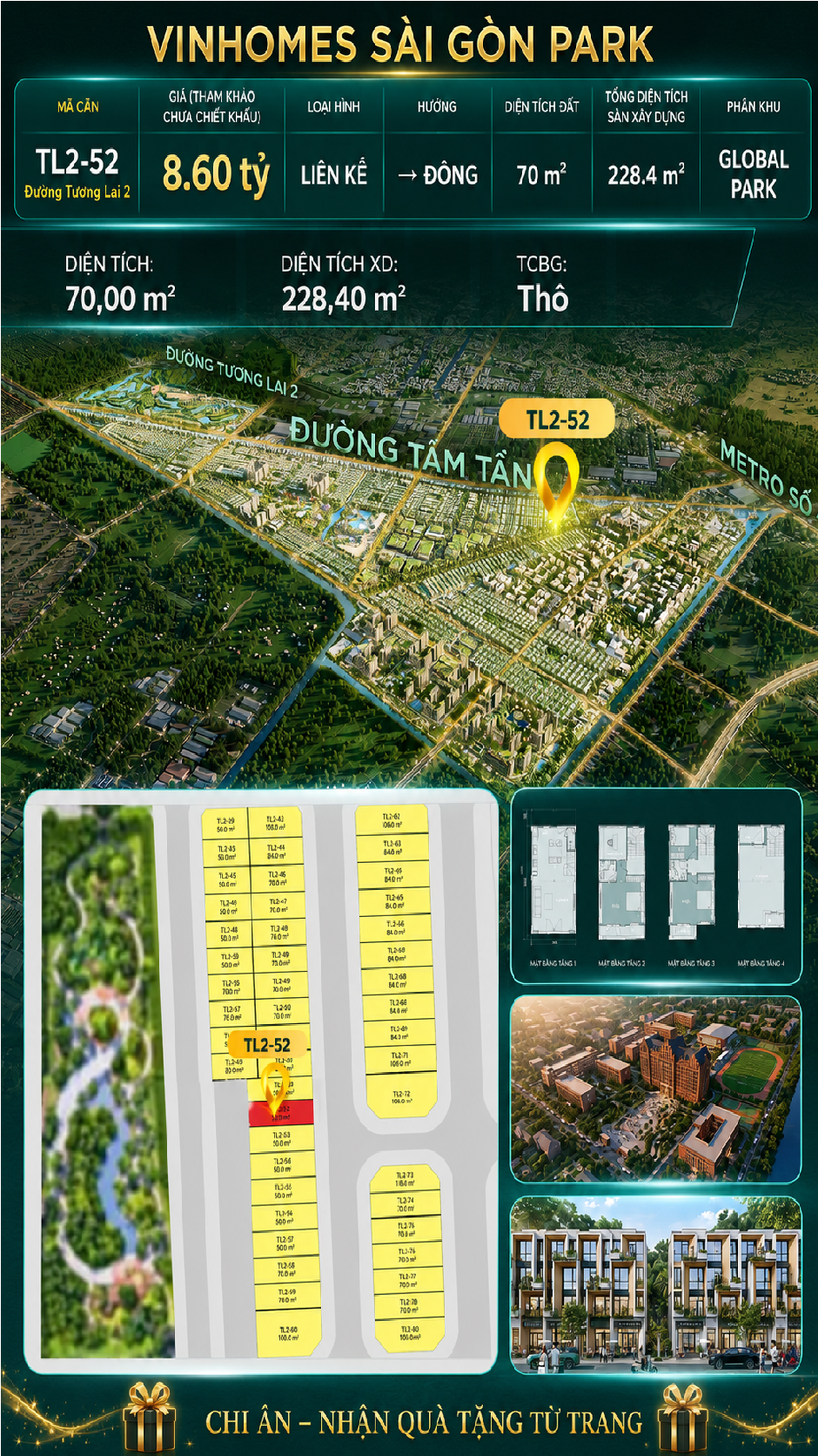 Nhà phố liền kề TL2-52 GLOBAL PARK Vinhomes Sài Gòn Park Giá 8.60 Tỷ