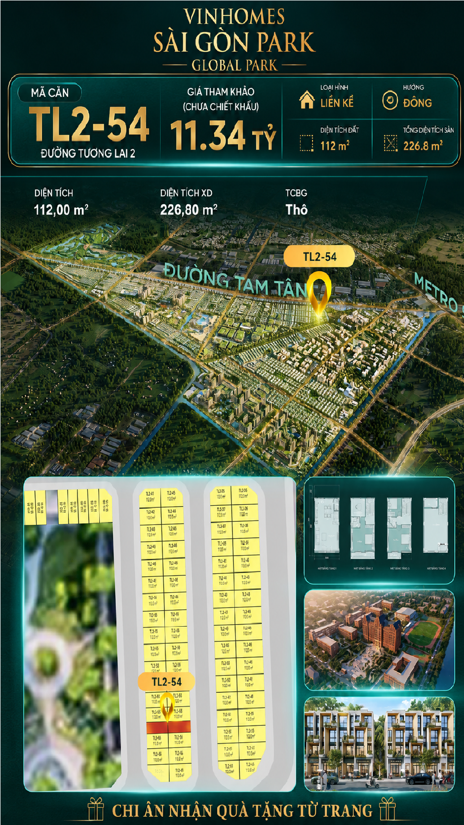 Nhà phố liền kề TL2-54 GLOBAL PARK Vinhomes Sài Gòn Park Giá 11.34 Tỷ