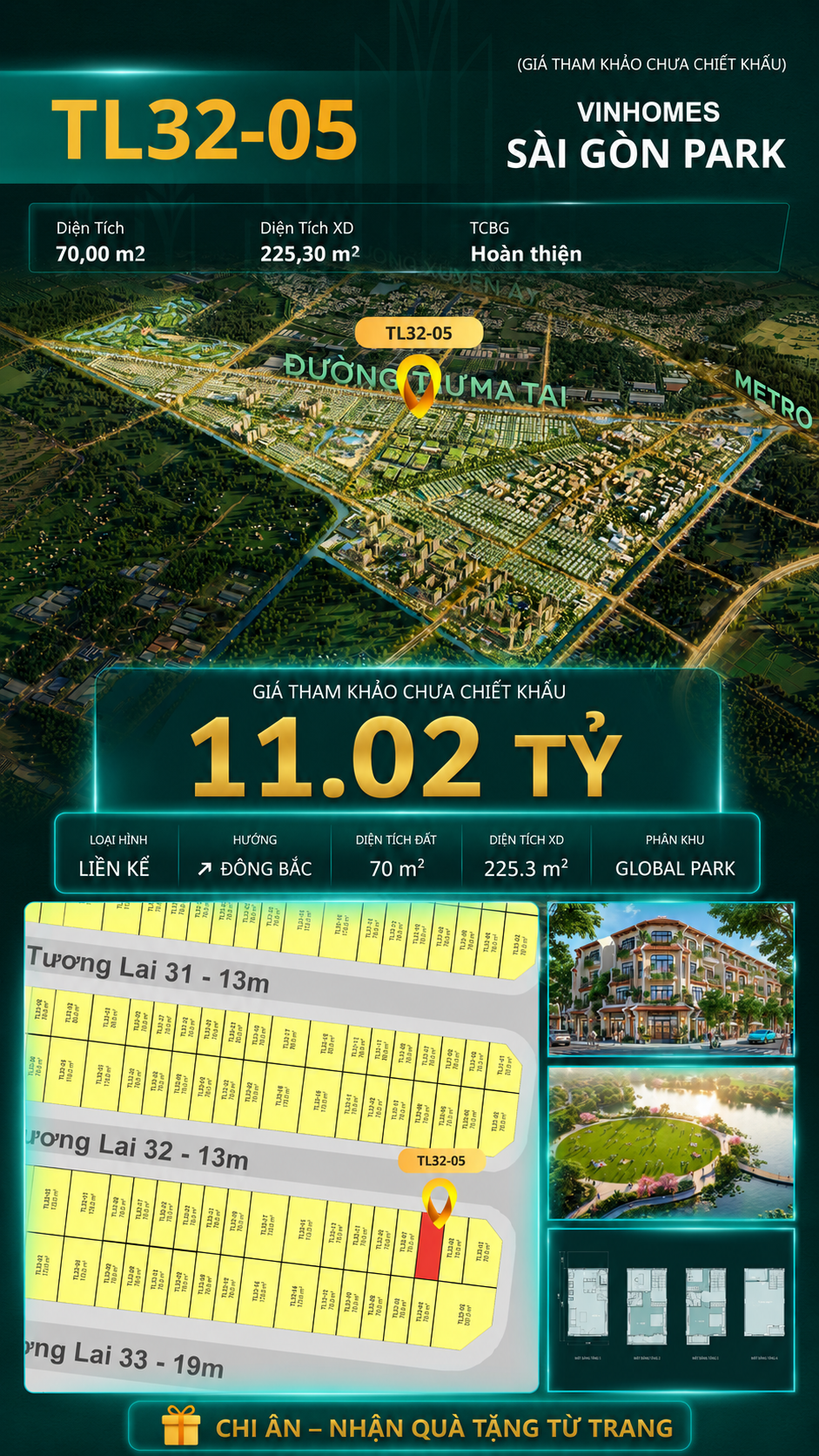 Nhà liền kề TL32-05 Global Park Vinhomes Sài Gòn Park Giá 11.02 Tỷ