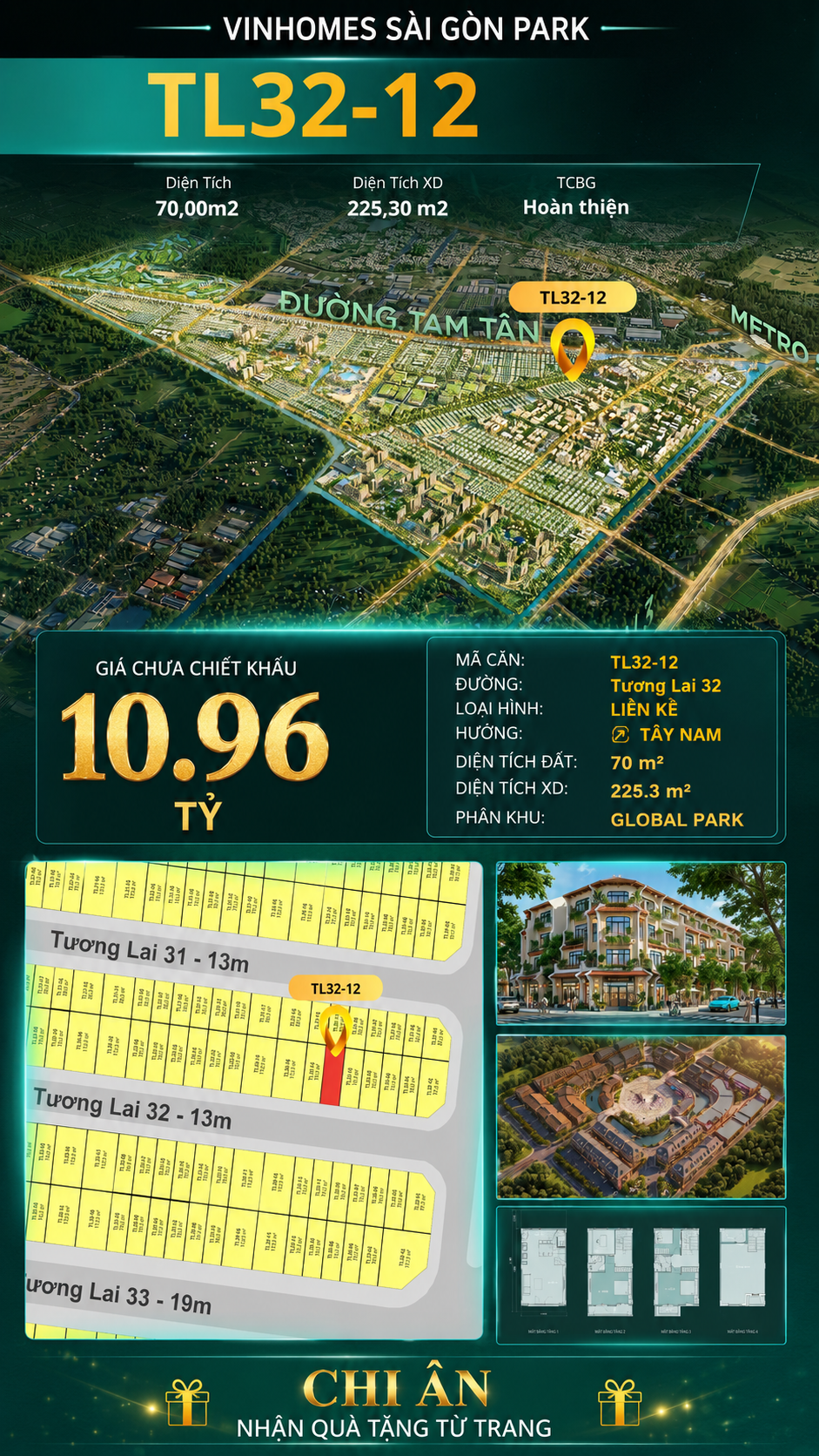 Nhà liền kề TL32-12 Global Park Vinhomes Sài Gòn Park Giá 10.96 Tỷ