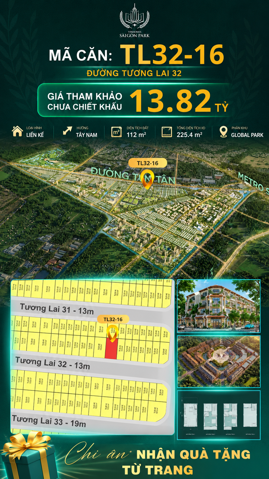 Nhà liền kề TL32-16 Global Park Vinhomes Sài Gòn Park Giá 13.82 Tỷ