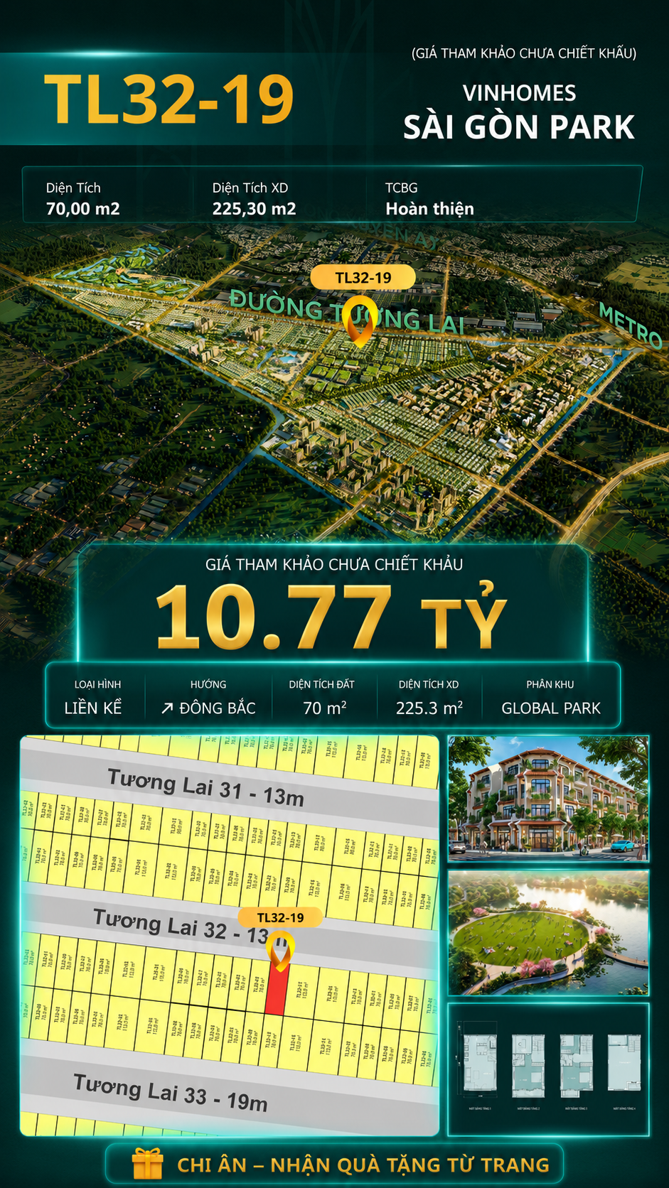 Nhà liền kề TL32-19 Global Park Vinhomes Sài Gòn Park Giá 10.77 Tỷ