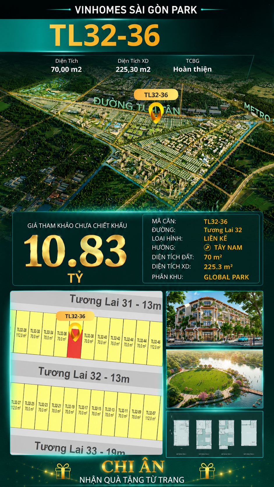 Nhà liền kề TL32-36 Global Park Vinhomes Sài Gòn Park Giá 10.83 Tỷ