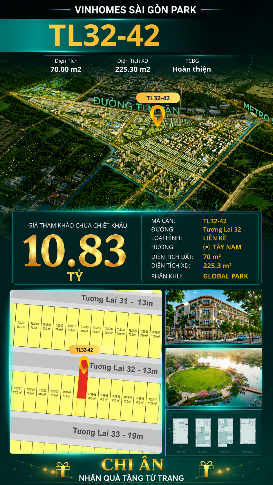 Nhà liền kề TL32-42 Global Park Vinhomes Sài Gòn Park Giá 10.83 Tỷ