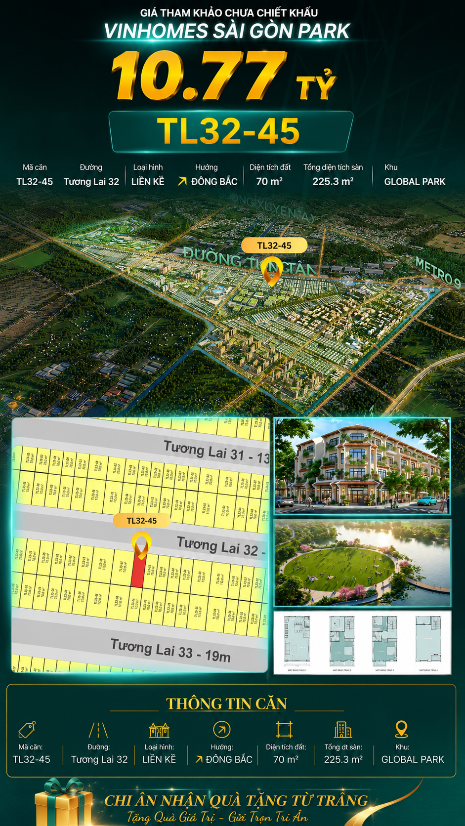 Nhà liền kề TL32-45 Global Park Vinhomes Sài Gòn Park Giá 10.77 Tỷ
