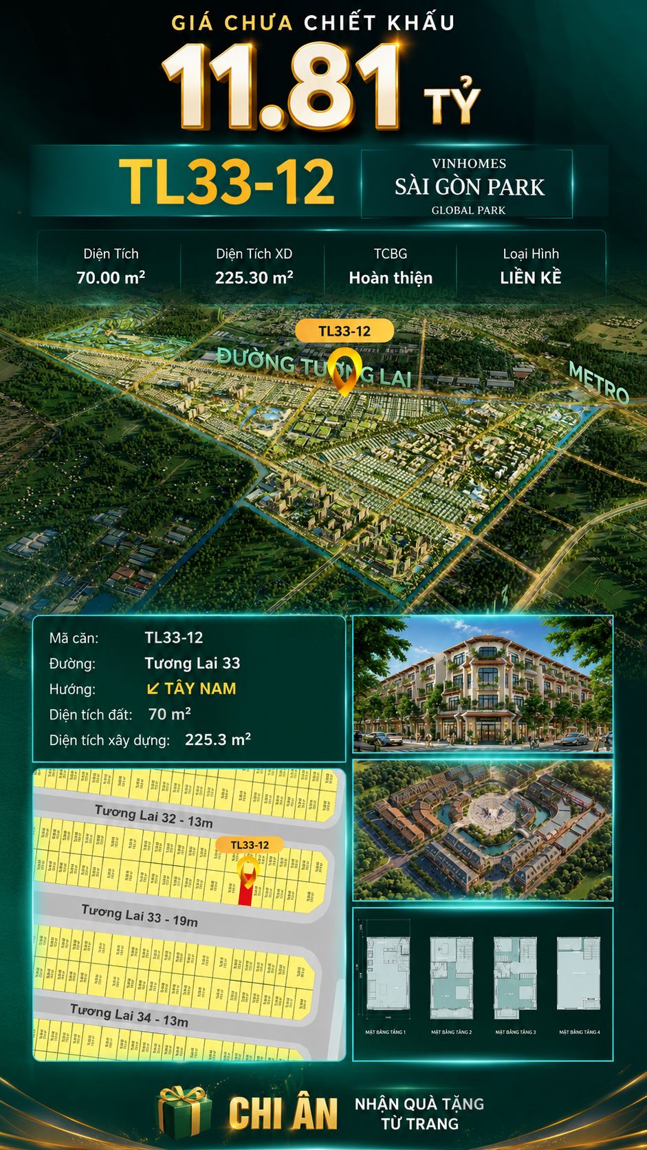 Nhà liền kề TL33-12 Global Park Vinhomes Sài Gòn Park Giá 11.81 Tỷ