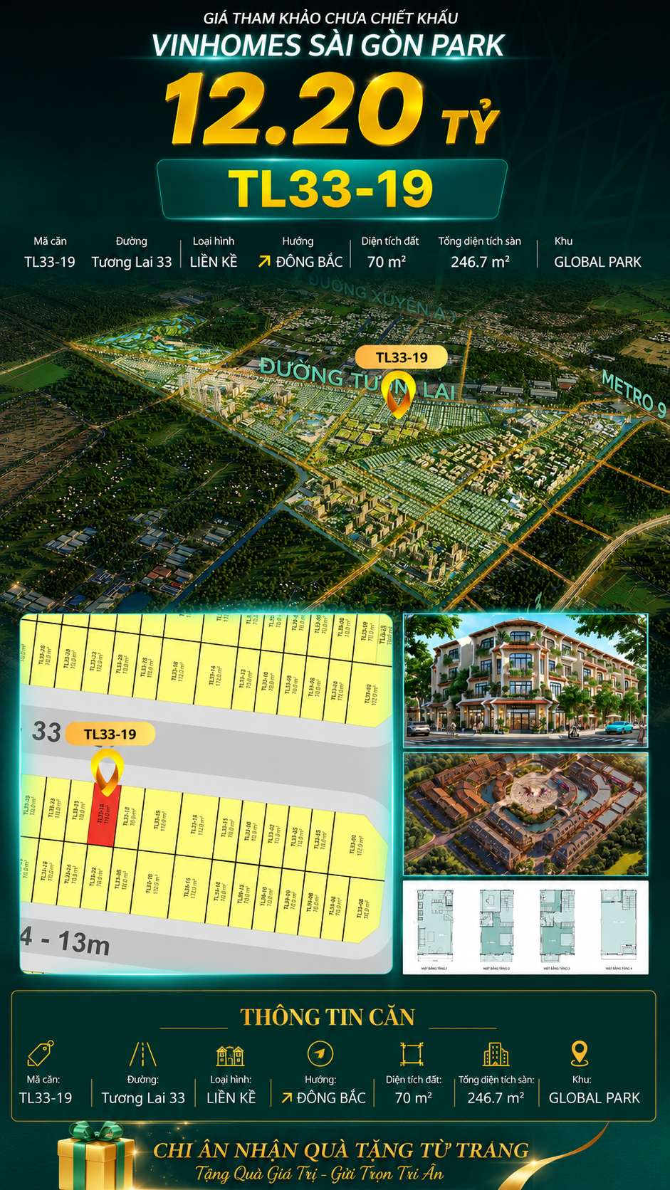 Nhà liền kề TL33-19 Global Park Vinhomes Sài Gòn Park Giá 12.2 Tỷ