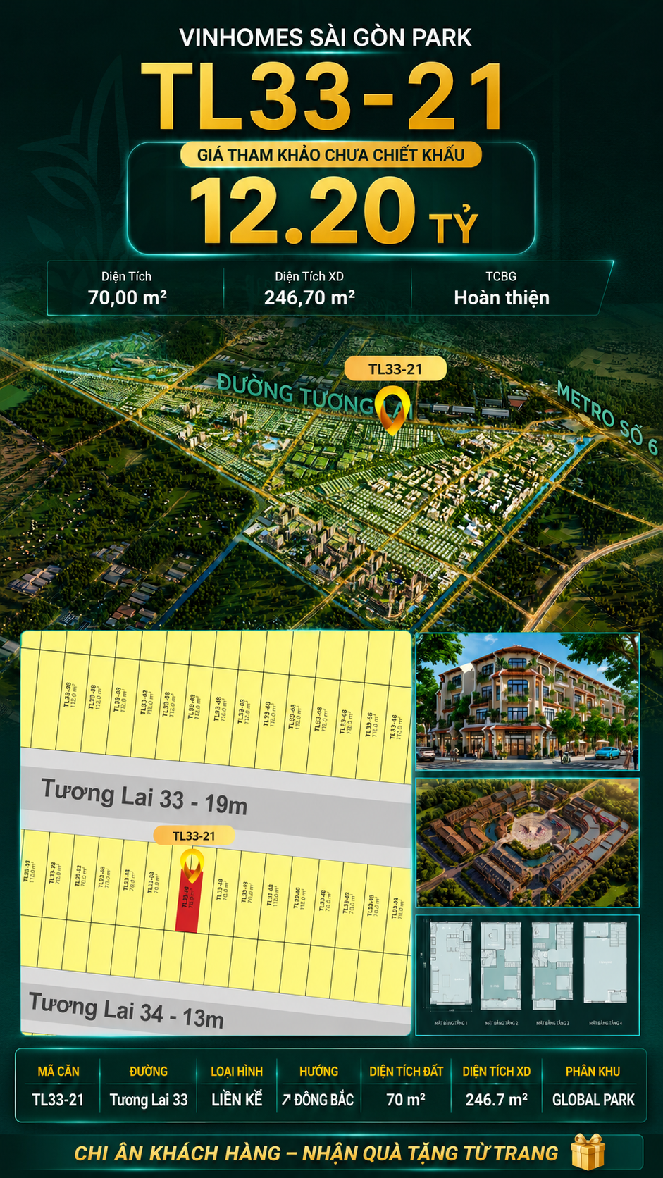 Nhà liền kề TL33-21 Global Park Vinhomes Sài Gòn Park Giá 12.20 Tỷ