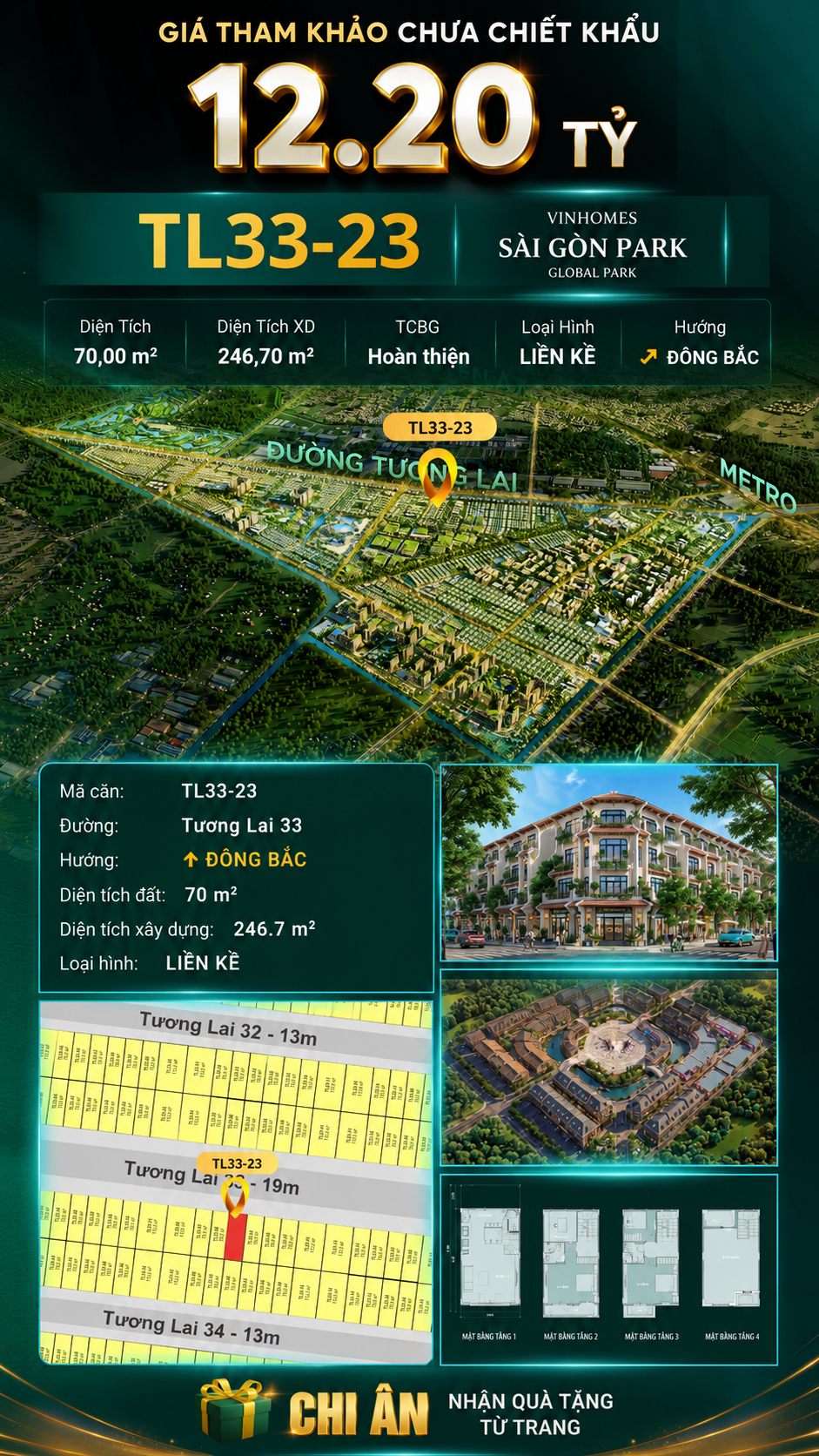 Nhà liền kề TL33-23 Global Park Vinhomes Sài Gòn Park Giá 12.20 Tỷ