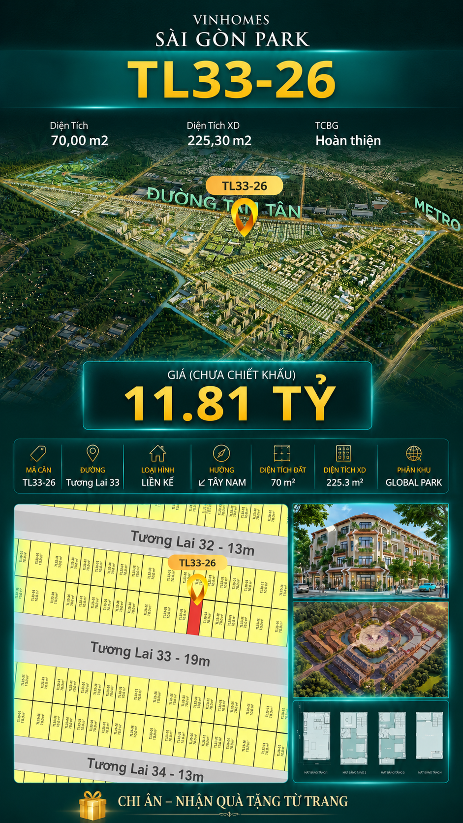 Nhà liền kề TL33-26 Global Park Vinhomes Sài Gòn Park Giá 11.81 Tỷ