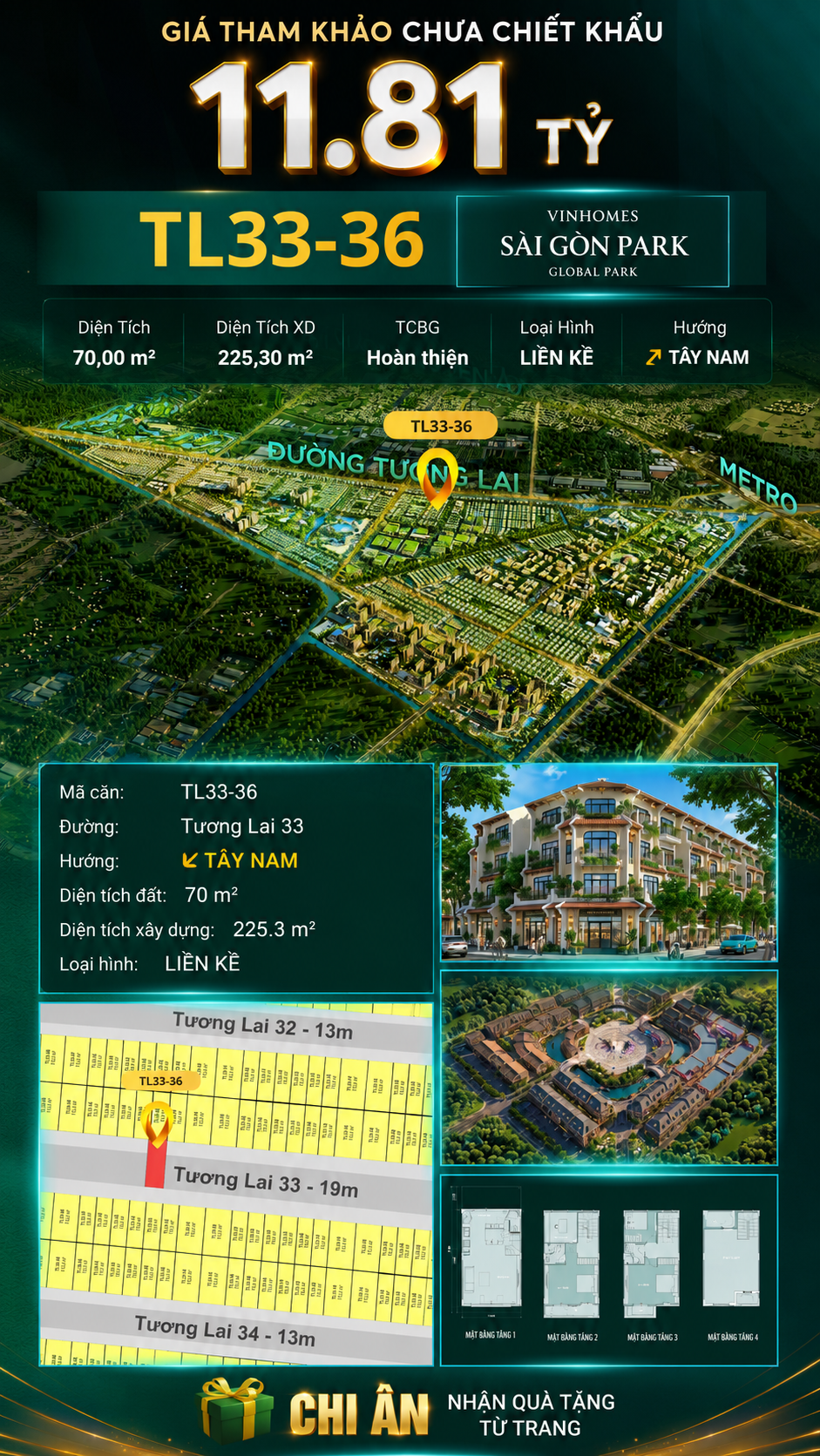 Nhà liền kề TL33-36 Global Park Vinhomes Sài Gòn Park Giá 11.81 Tỷ