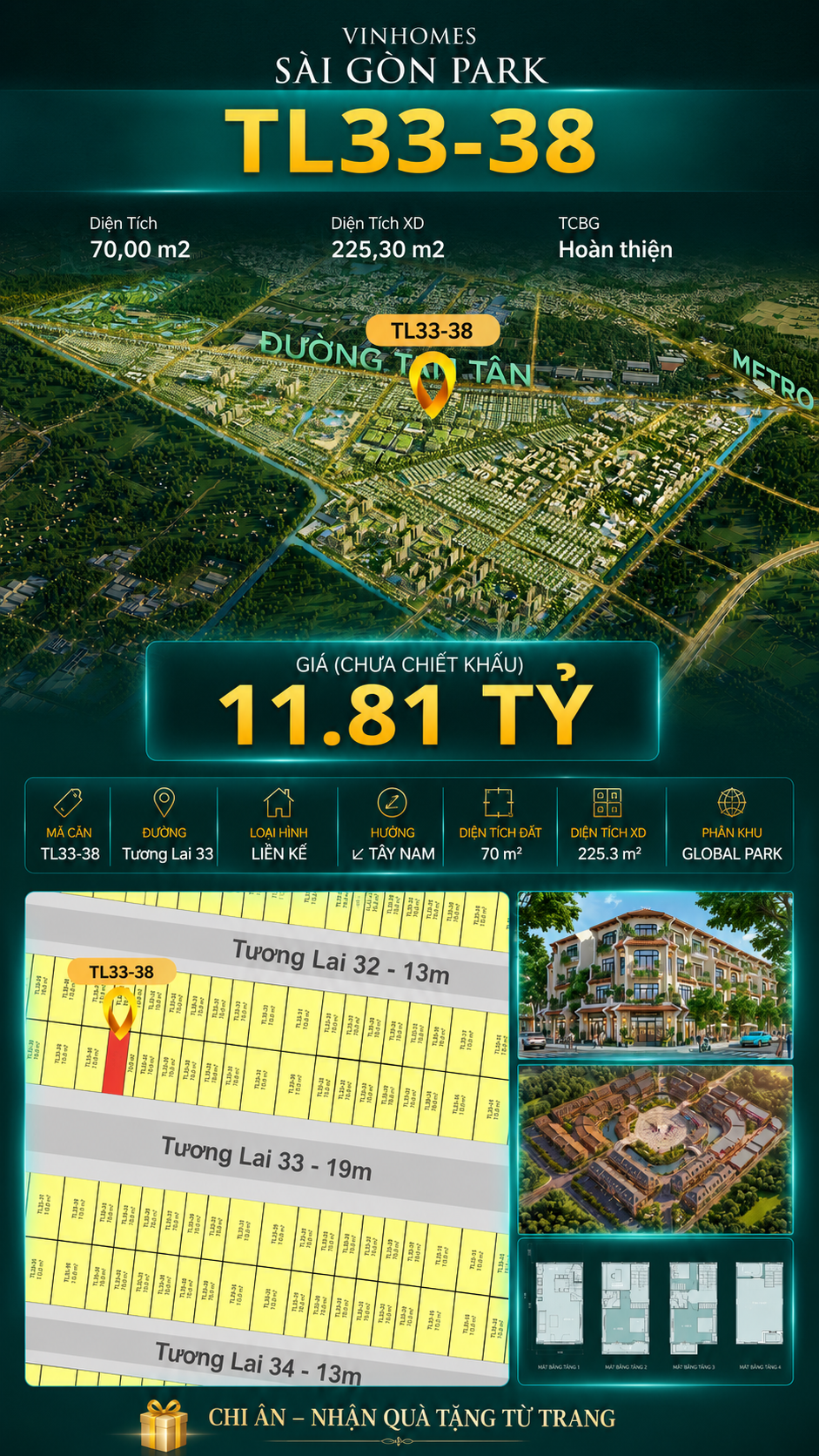 Nhà liền kề TL33-38 Global Park Vinhomes Sài Gòn Park Giá 11.81 Tỷ
