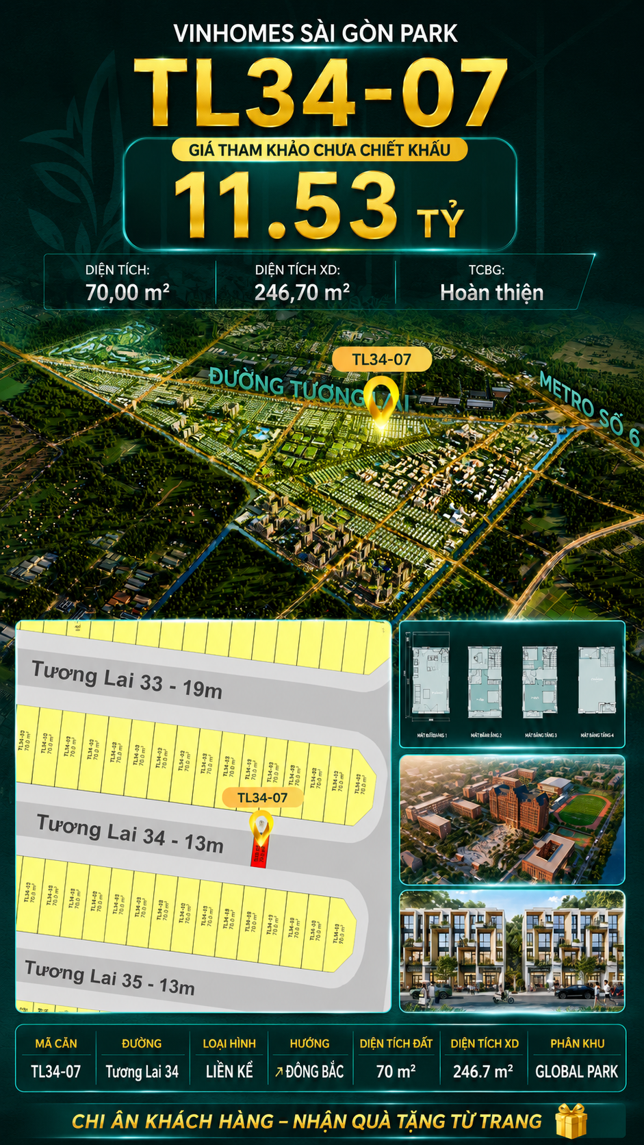 Nhà liền kề TL34-07 Global Park Vinhomes Sài Gòn Park Giá 11.53 Tỷ