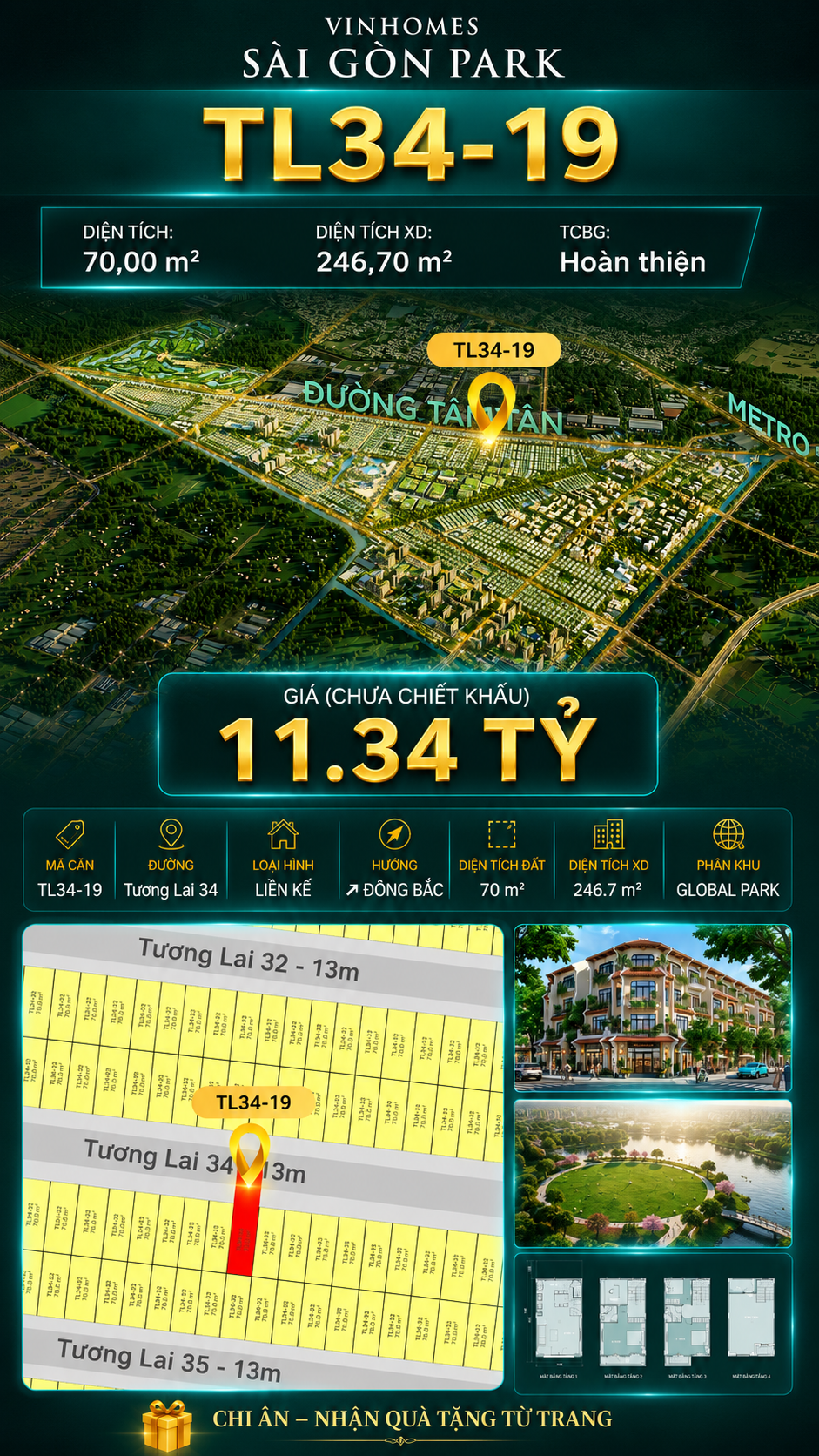 Nhà liền kề TL34-19 Global Park Vinhomes Sài Gòn Park Giá 11.34 Tỷ