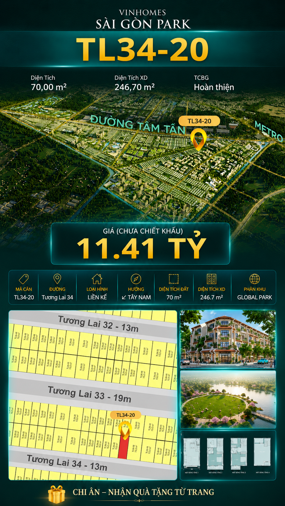 Nhà liền kề TL34-20 Global Park Vinhomes Sài Gòn Park Giá 11.41 Tỷ