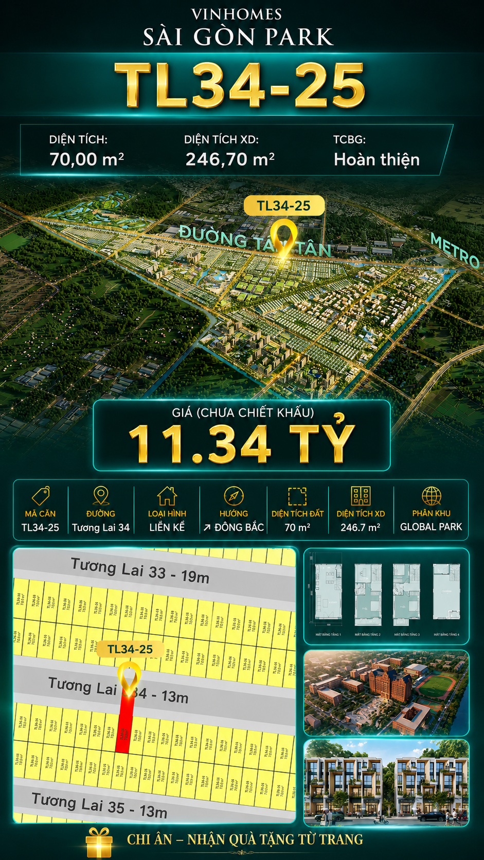 Nhà liền kề TL34-25 Global Park Vinhomes Sài Gòn Park Giá 11.34 Tỷ