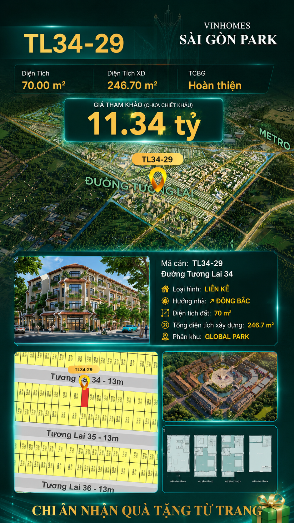Nhà liền kề TL34-29 Global Park Vinhomes Sài Gòn Park Giá 11.34 Tỷ