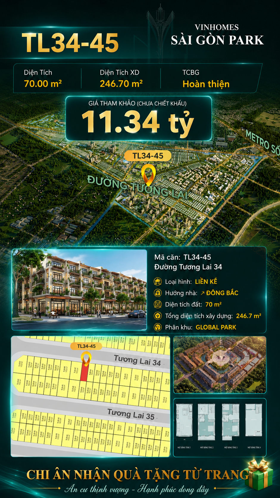 Nhà liền kề TL34-45 Global Park Vinhomes Sài Gòn Park Giá 11.34 Tỷ