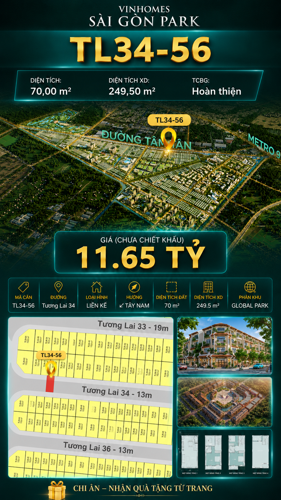 Nhà liền kề TL34-56 Global Park Vinhomes Sài Gòn Park Giá 11.65 Tỷ