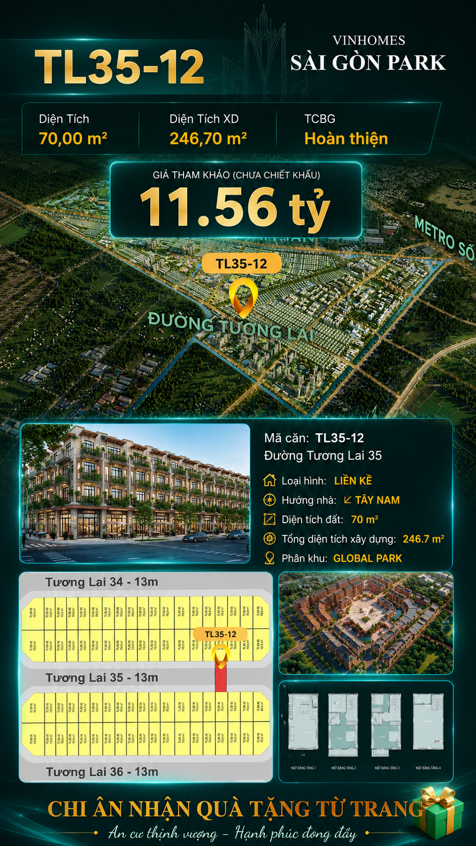 Nhà liền kề TL35-12 Global Park Vinhomes Sài Gòn Park Giá 11.56 Tỷ