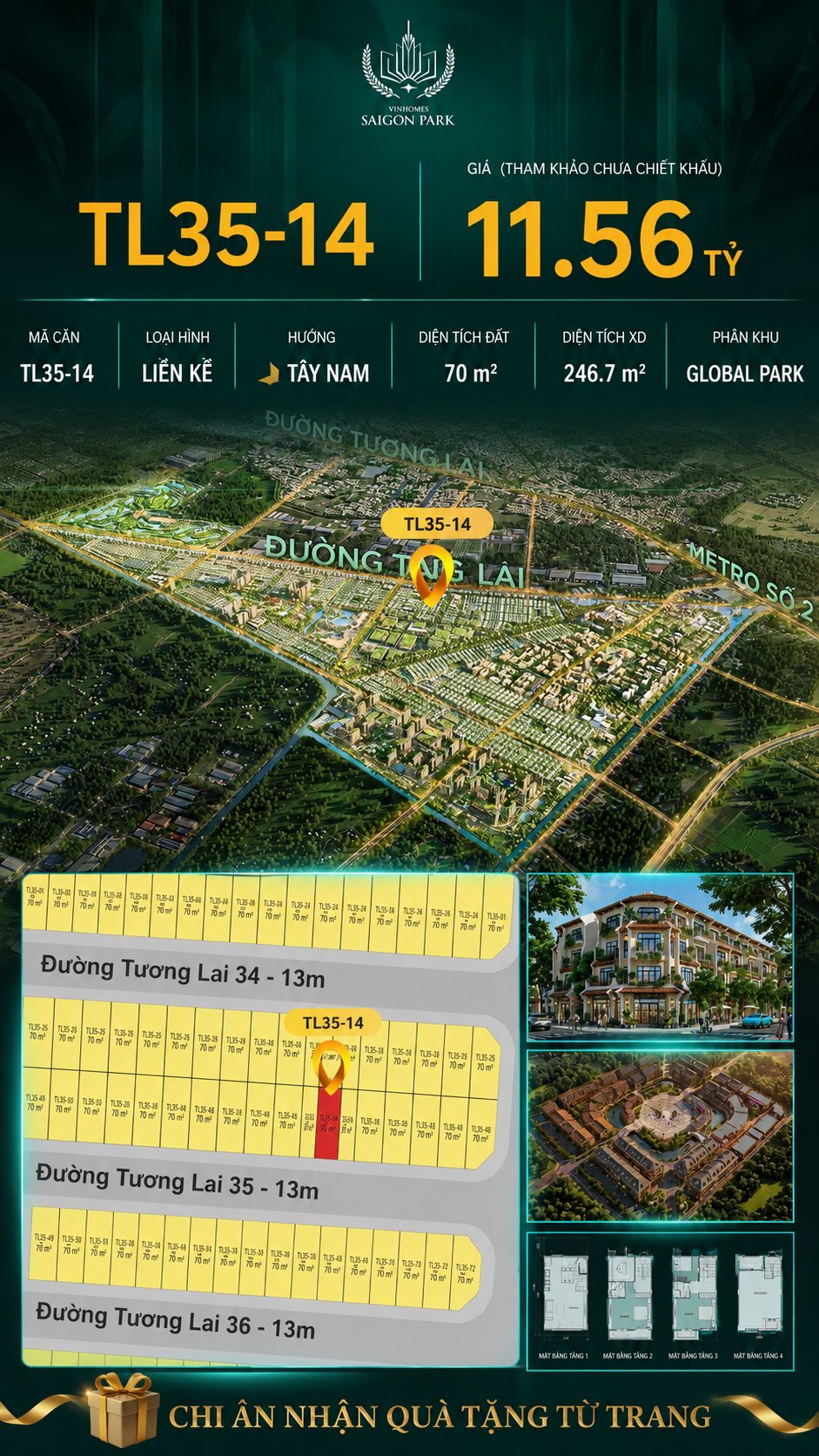 Nhà liền kề TL35-14 Global Park Vinhomes Sài Gòn Park Giá 11.56 Tỷ
