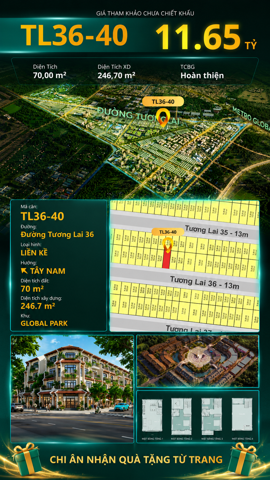 Nhà liền kề TL36-40 Global Park Vinhomes Sài Gòn Park Giá 11.65 Tỷ
