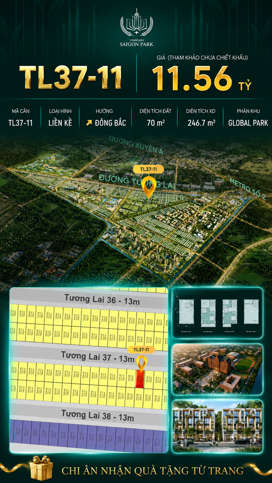 Nhà liền kề TL37-11 Global Park Vinhomes Sài Gòn Park Giá 11.56 Tỷ