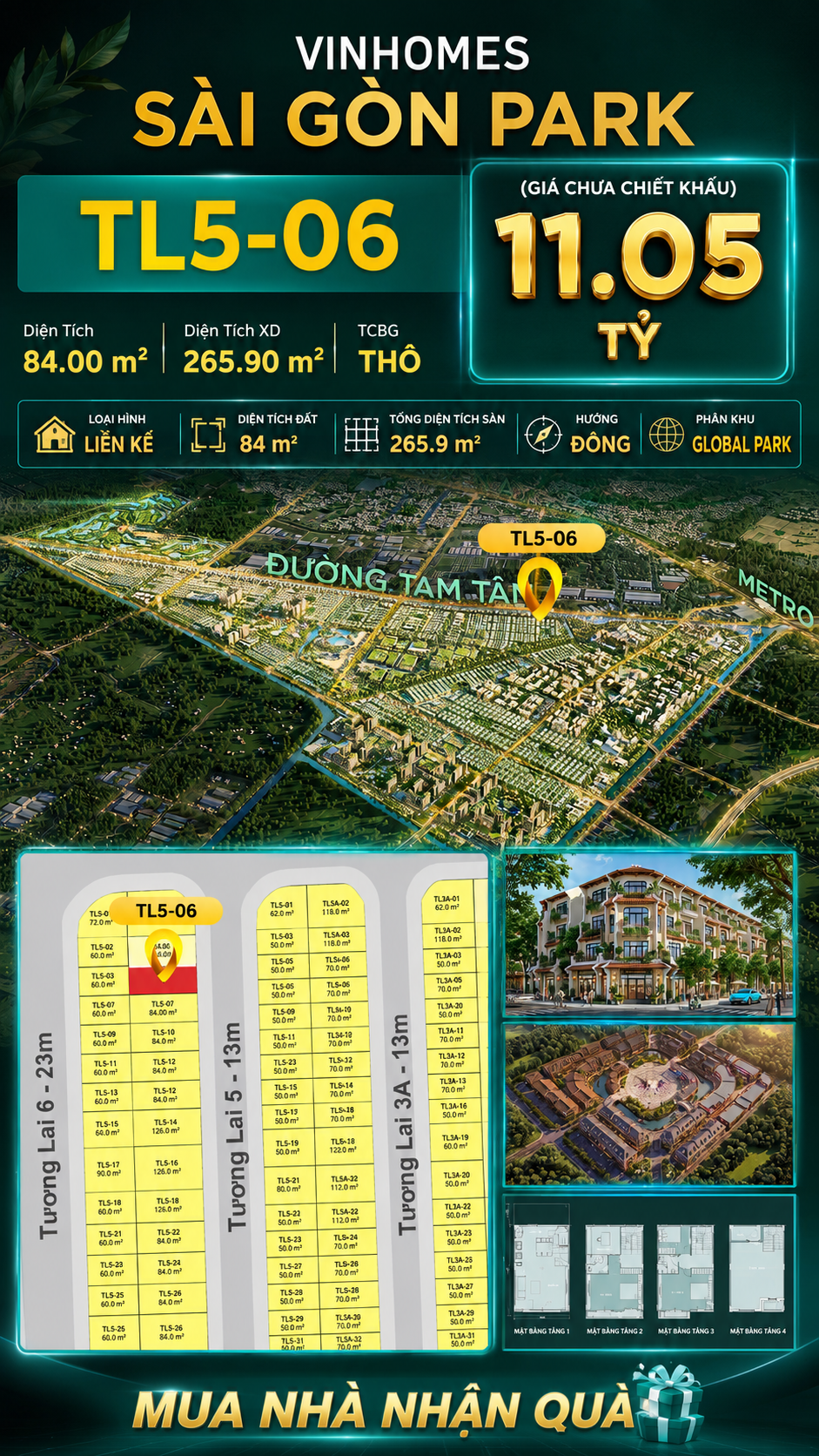 Nhà phố Vinhomes Sài Gòn Park TL5-06 giá 11.05 tỷ