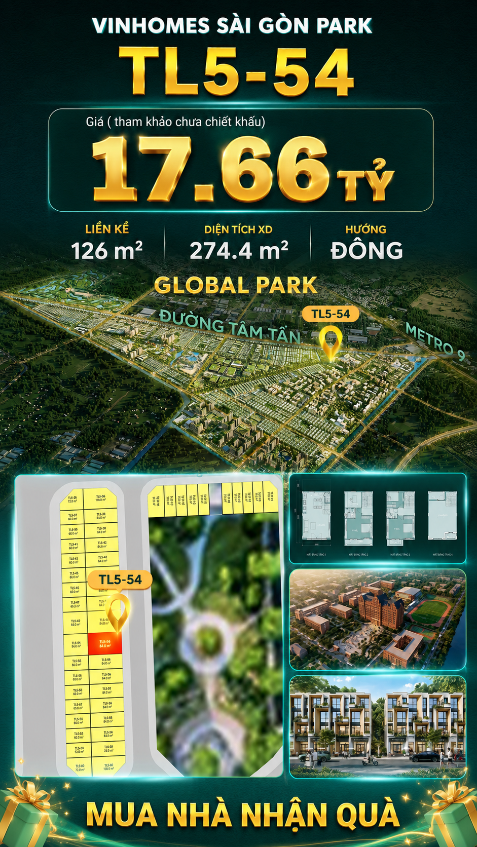 Nhà phố Vinhomes Sài Gòn Park TL5-54 giá 17.66 tỷ