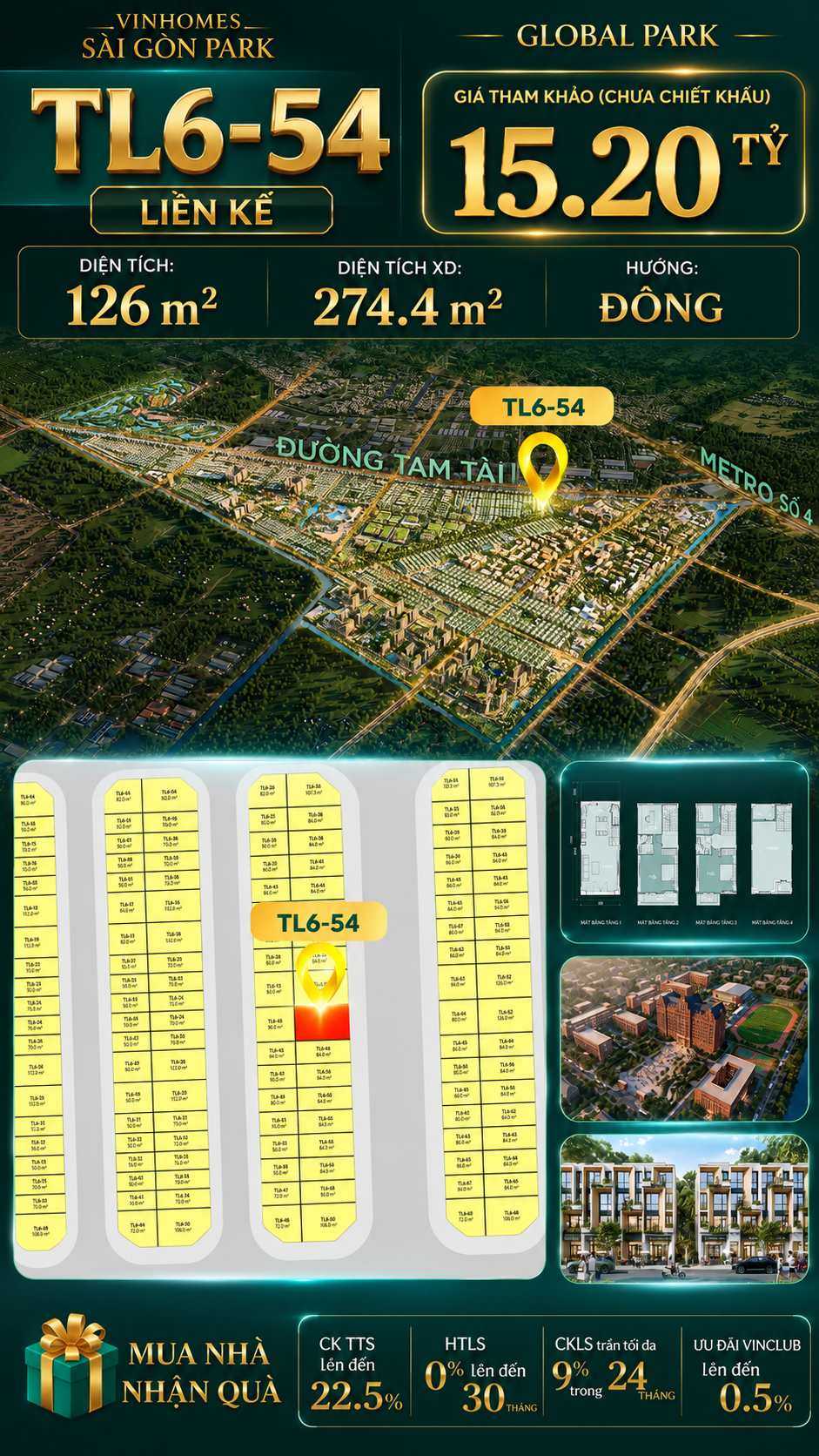 Nhà phố Vinhomes Sài Gòn Park TL6-54 giá 15.2 tỷ