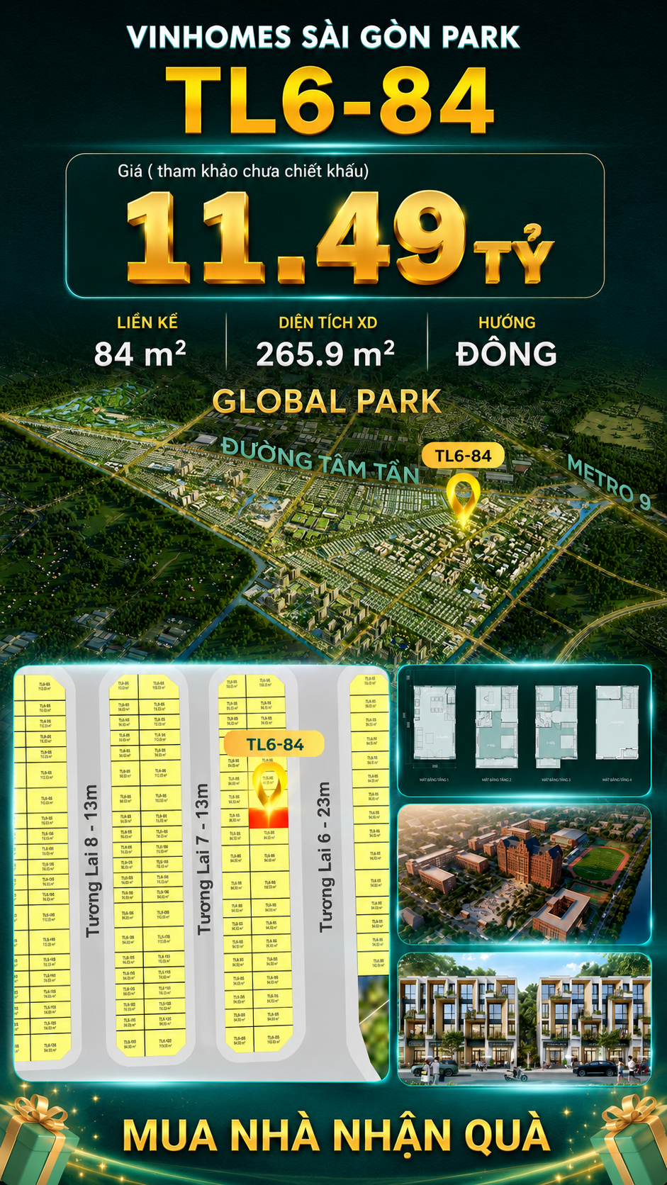 Nhà phố Vinhomes Sài Gòn Park TL6-84 PK Global Park giá 11.49 tỷ
