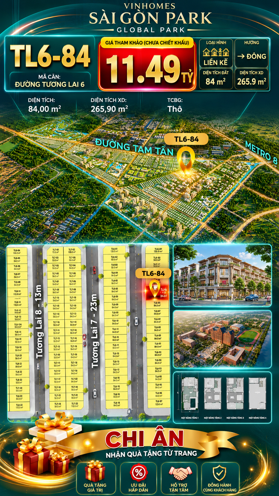 Nhà phố liền kề TL6-84 GLOBAL PARK Vinhomes Sài Gòn Park Giá 11.49 Tỷ