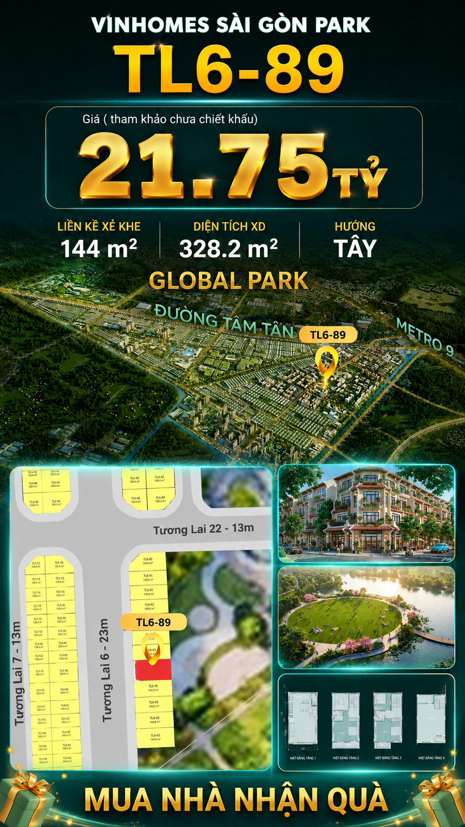 Nhà phố Vinhomes Sài Gòn Park TL6-89 PK Global Park giá 21.75 tỷ