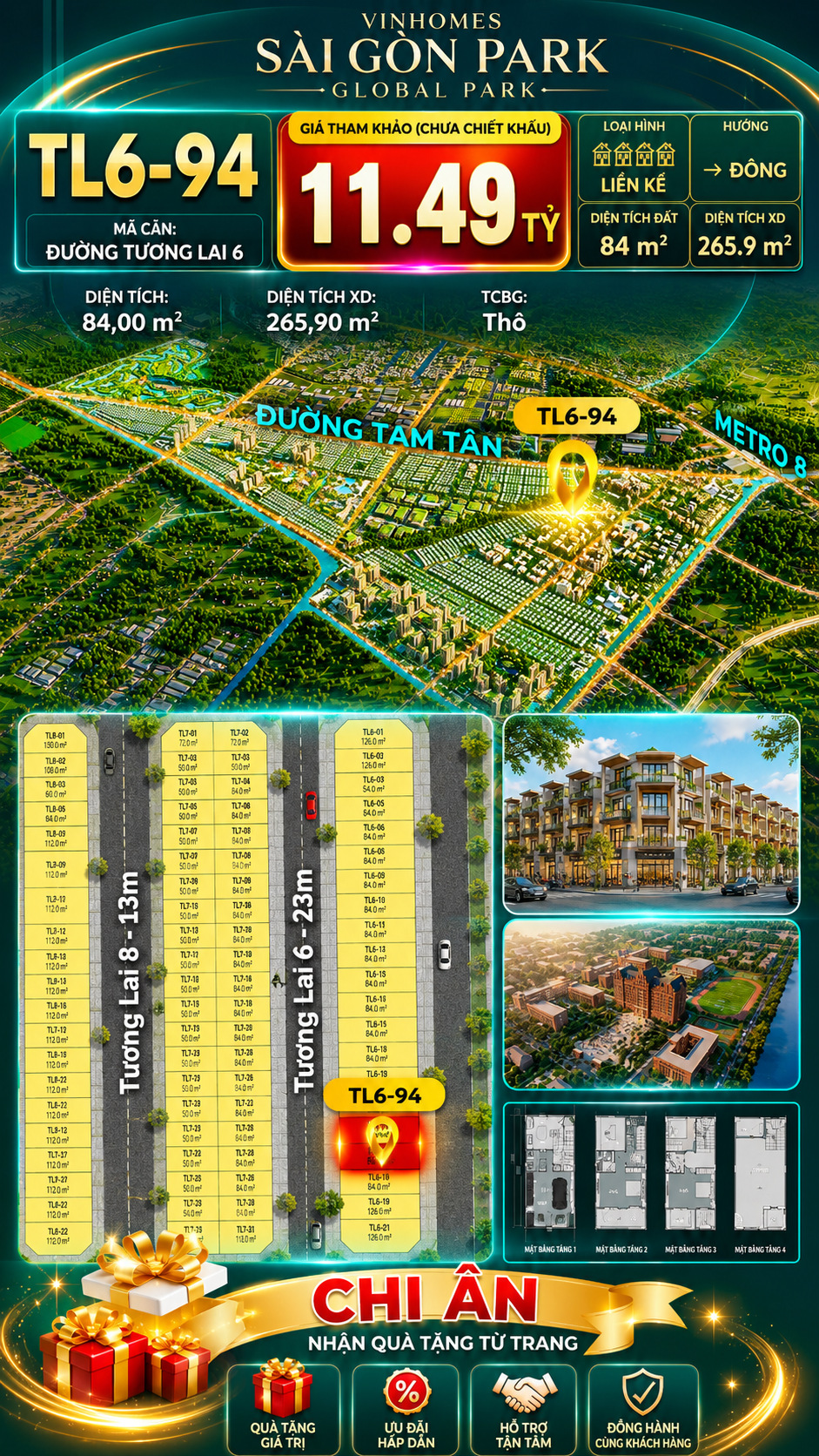 Nhà phố liền kề TL6-94 GLOBAL PARK Vinhomes Sài Gòn Park Giá 11.49 Tỷ