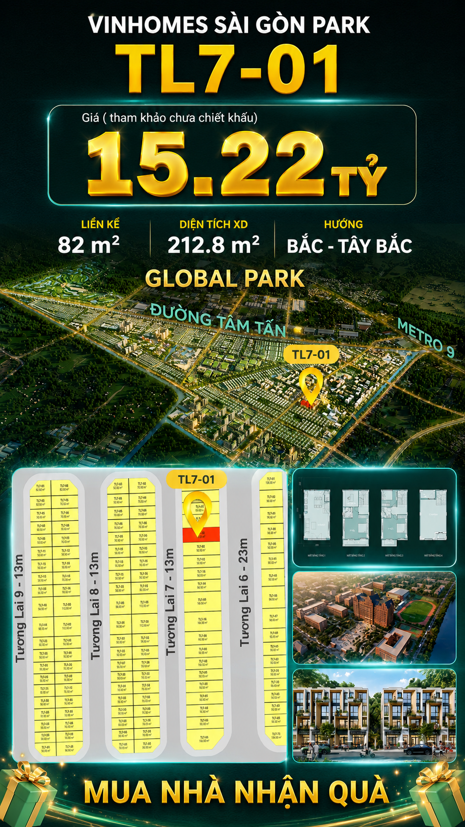 Nhà phố Vinhomes Sài Gòn Park TL7-01 PK Global Park giá 15.22 tỷ