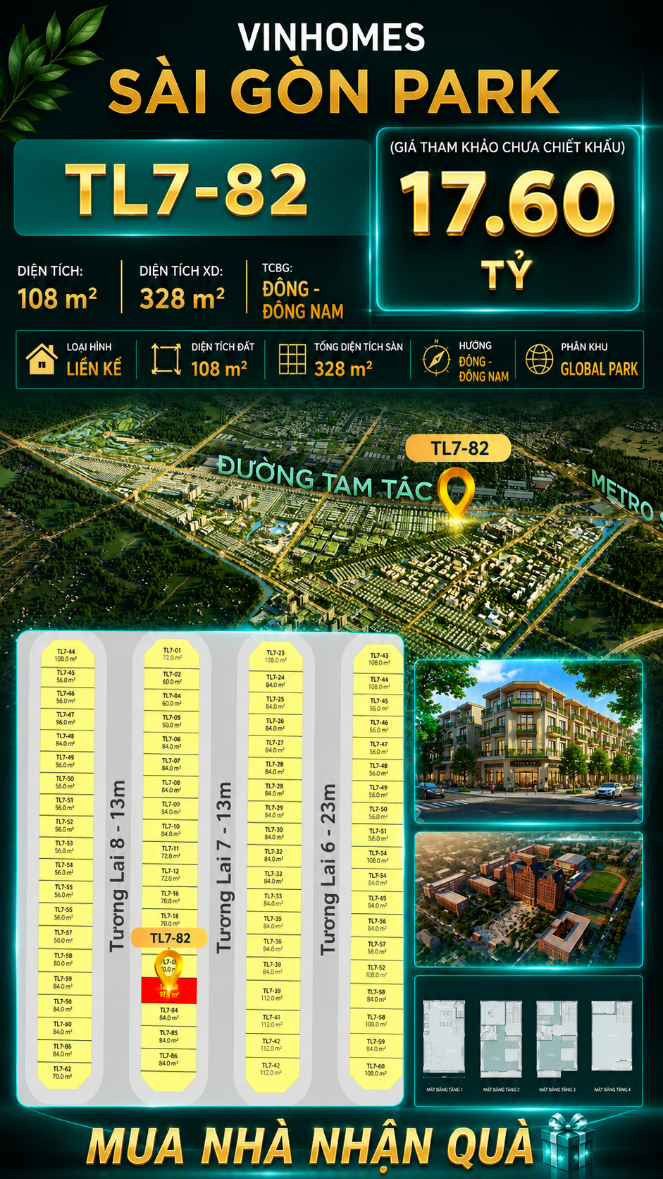 Nhà phố Vinhomes Sài Gòn Park TL7-82 PK Global Park giá 17.6 tỷ