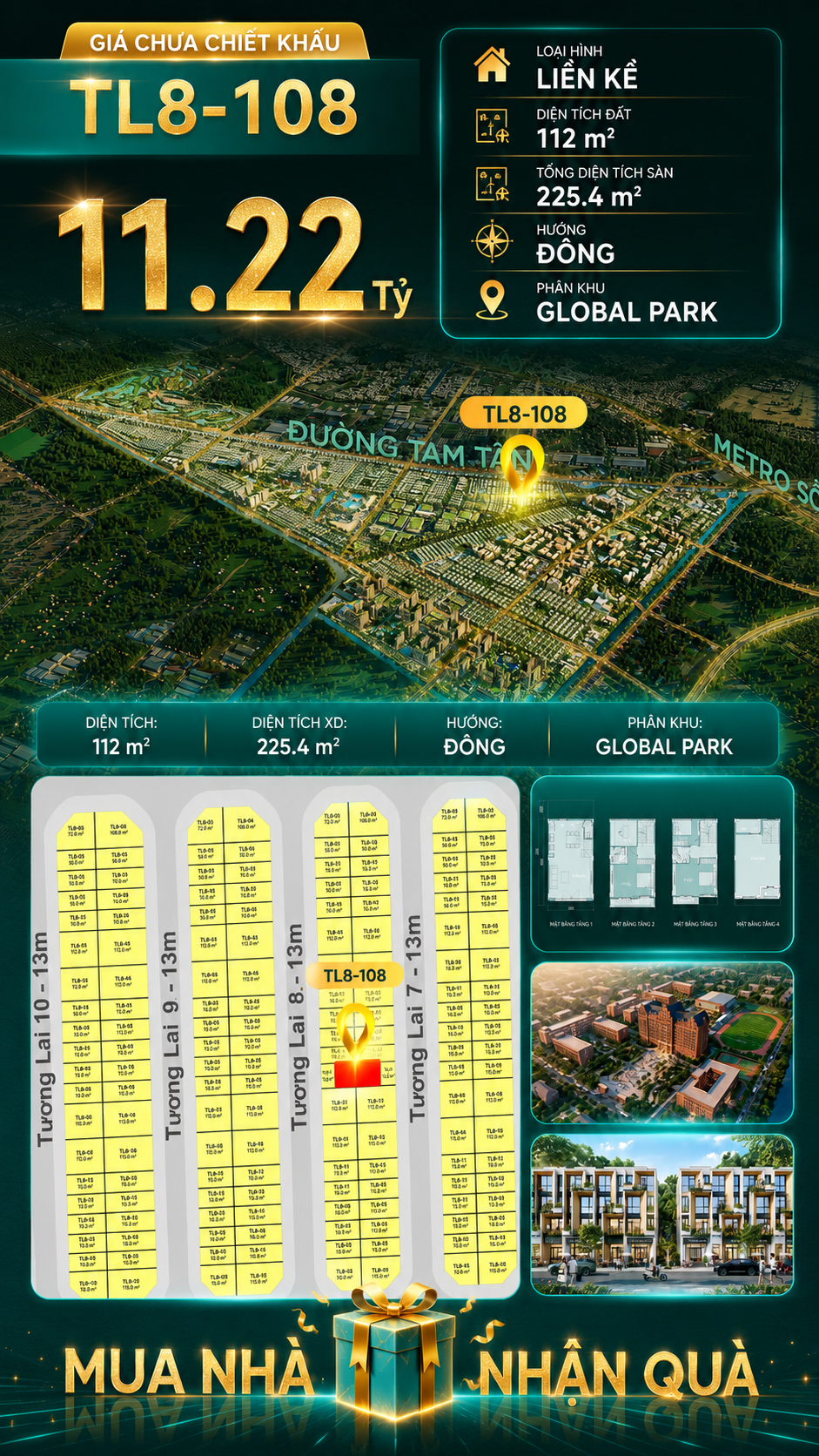 Nhà phố Vinhomes Sài Gòn Park TL8-108 PK Global Park giá 11.22 tỷ