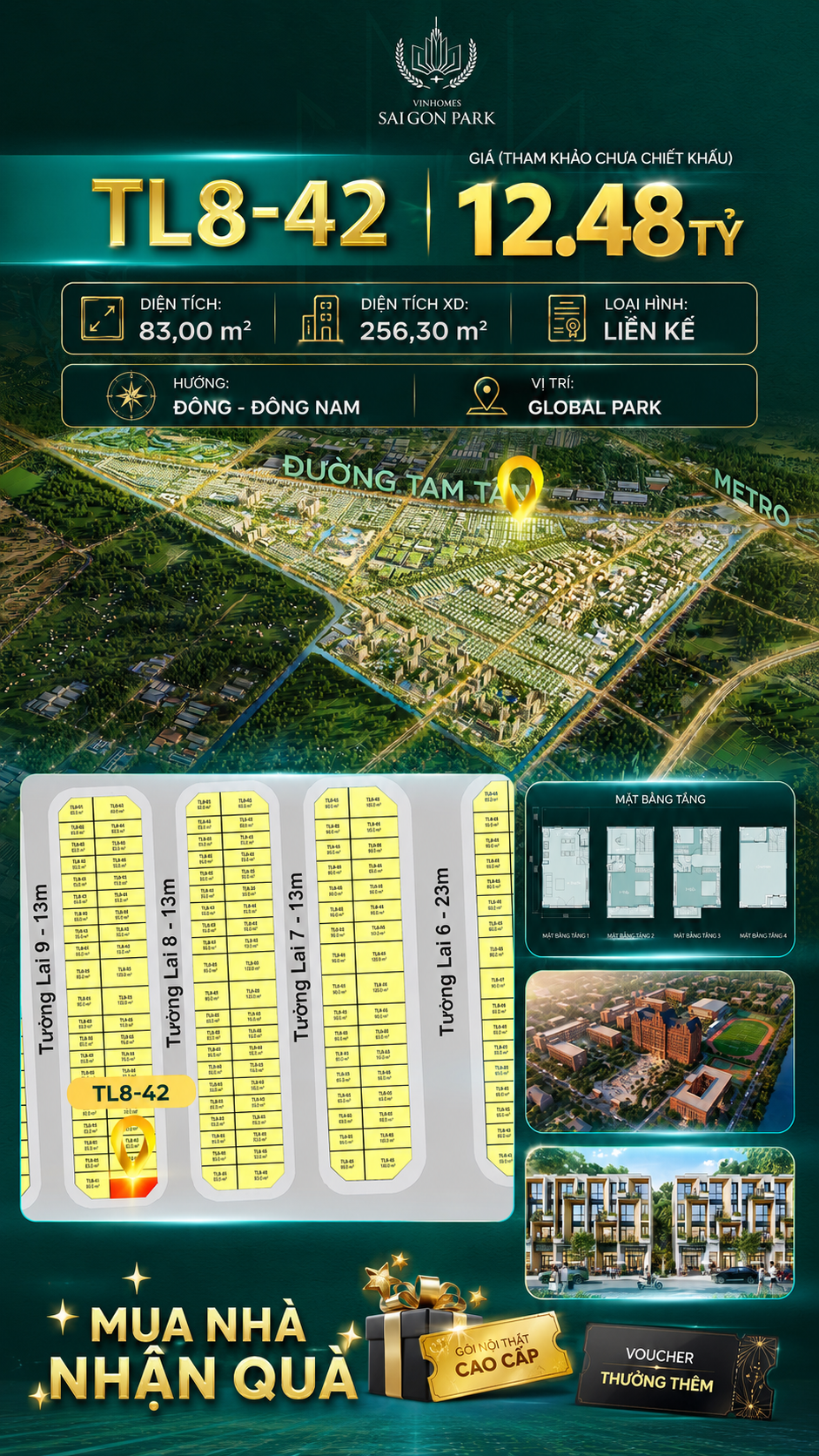 Nhà phố Vinhomes Sài Gòn Park TL8-42 PK Global Park giá 12.48 tỷ