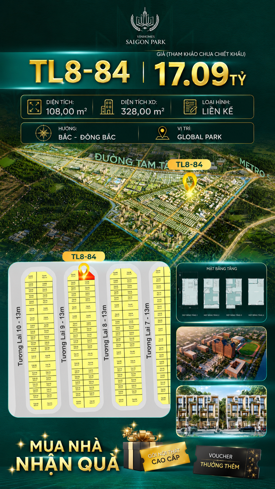 Nhà phố Vinhomes Sài Gòn Park TL8-84 PK Global Park giá 17.09 tỷ