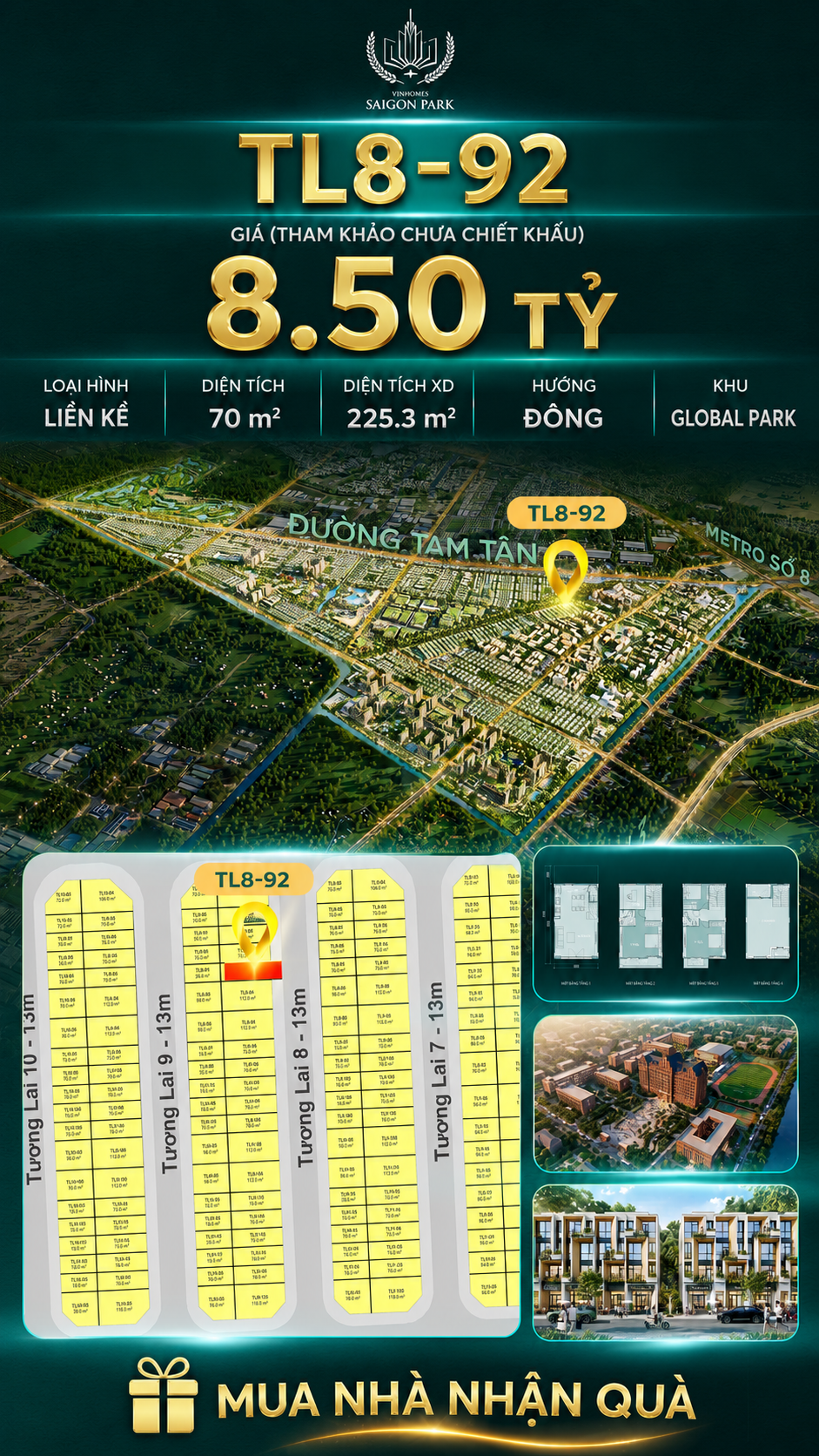 Nhà phố Vinhomes Sài Gòn Park TL8-92 PK Global Park giá 8.5 tỷ
