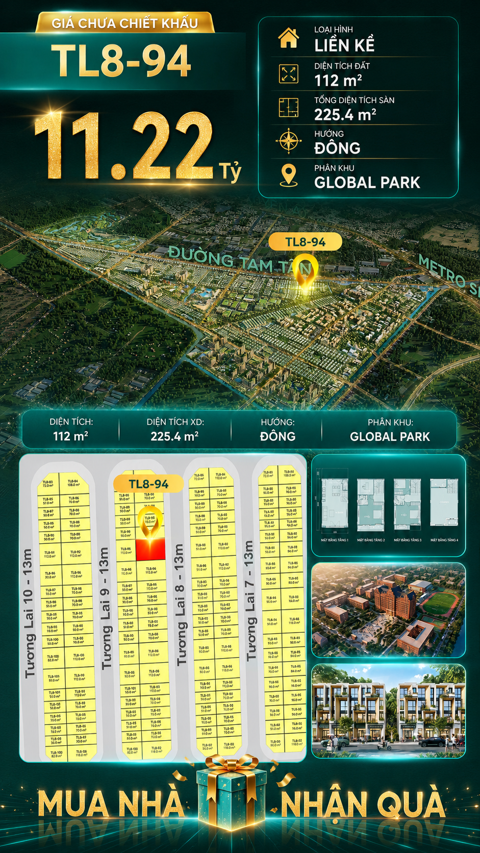 Nhà phố Vinhomes Sài Gòn Park TL8-94 PK Global Park giá 11.22 tỷ