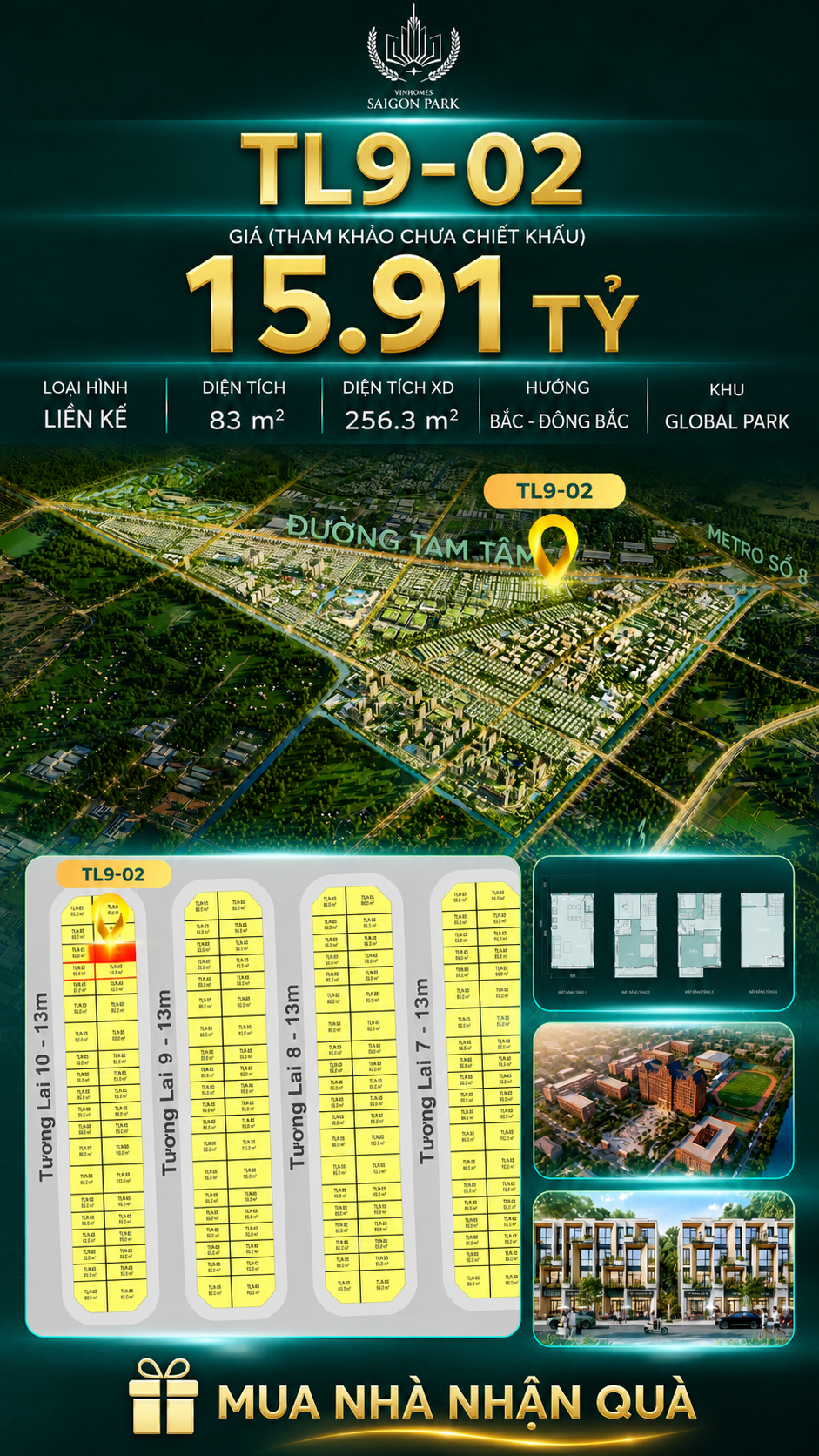 Nhà phố Vinhomes Sài Gòn Park TL9-02 PK Global Park giá 15.91 tỷ