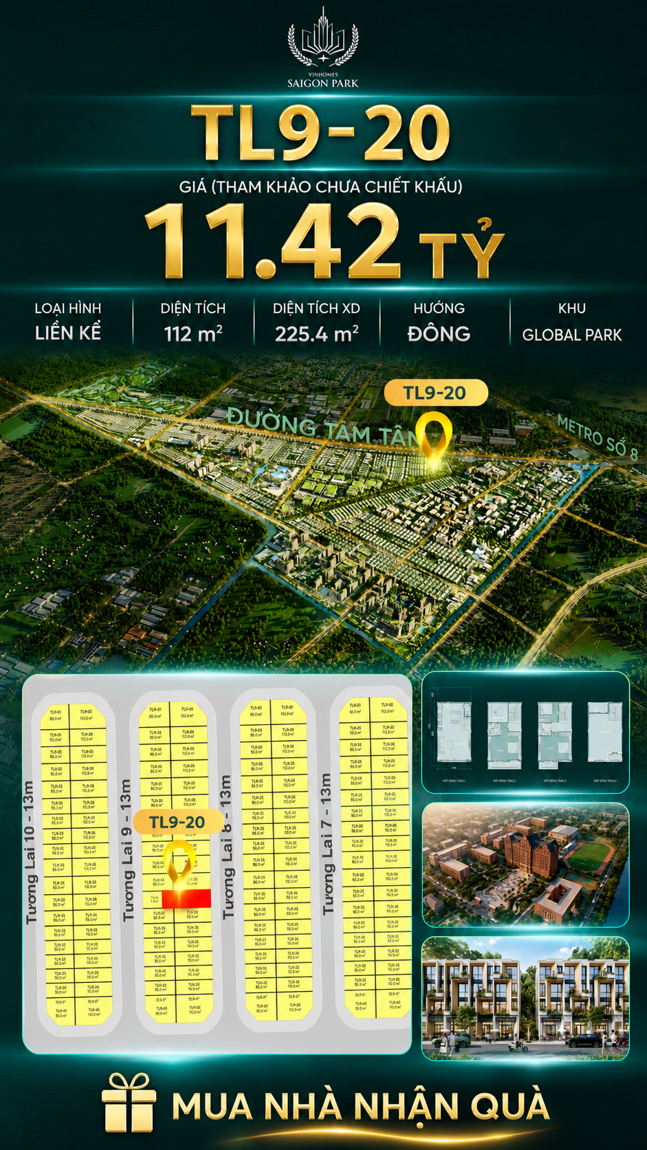 Nhà phố Vinhomes Sài Gòn Park TL9-20 PK Global Park giá 11.42 tỷ