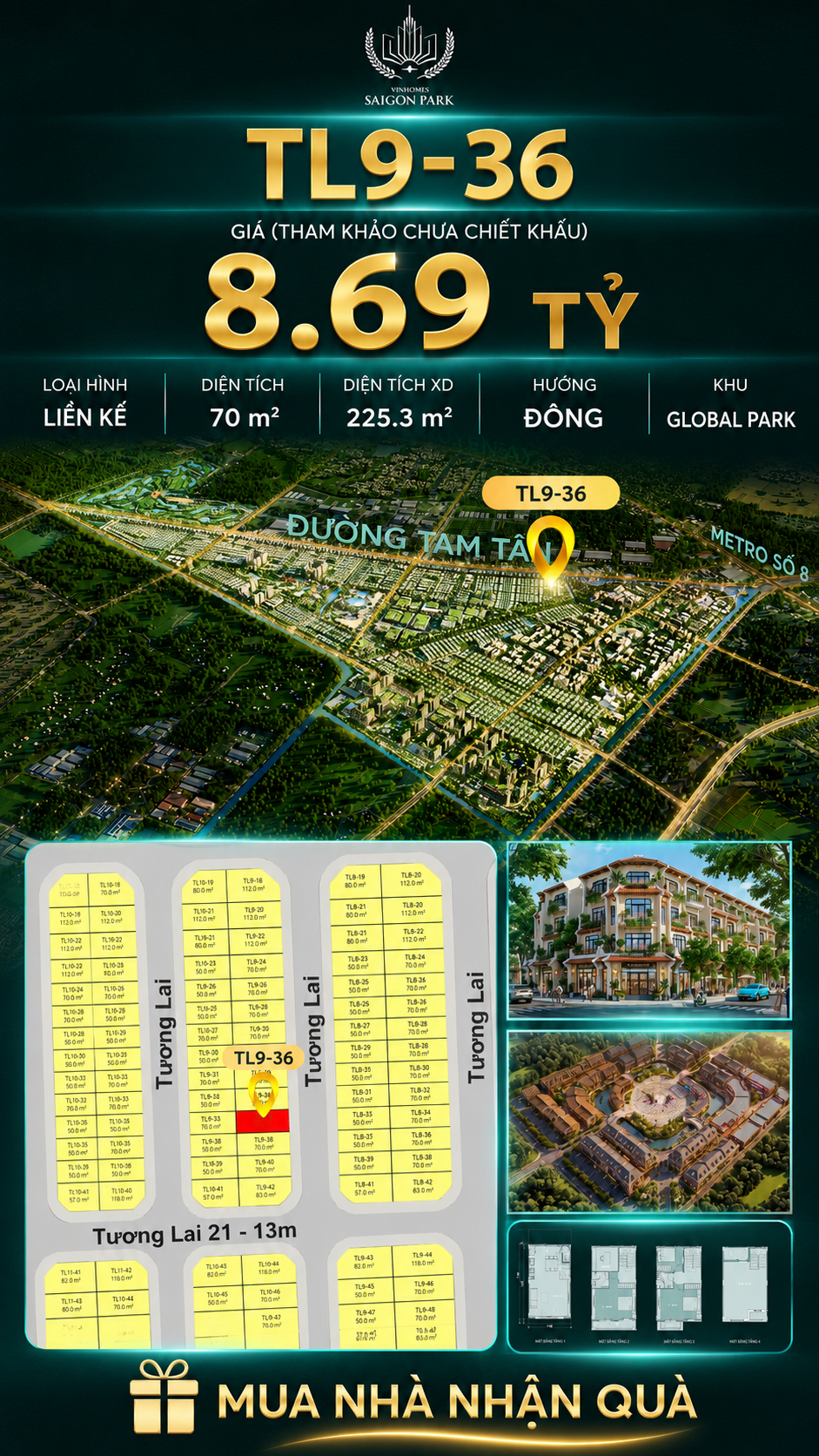 Nhà phố Vinhomes Sài Gòn Park TL9-36 PK Global Park giá 8.69 tỷ