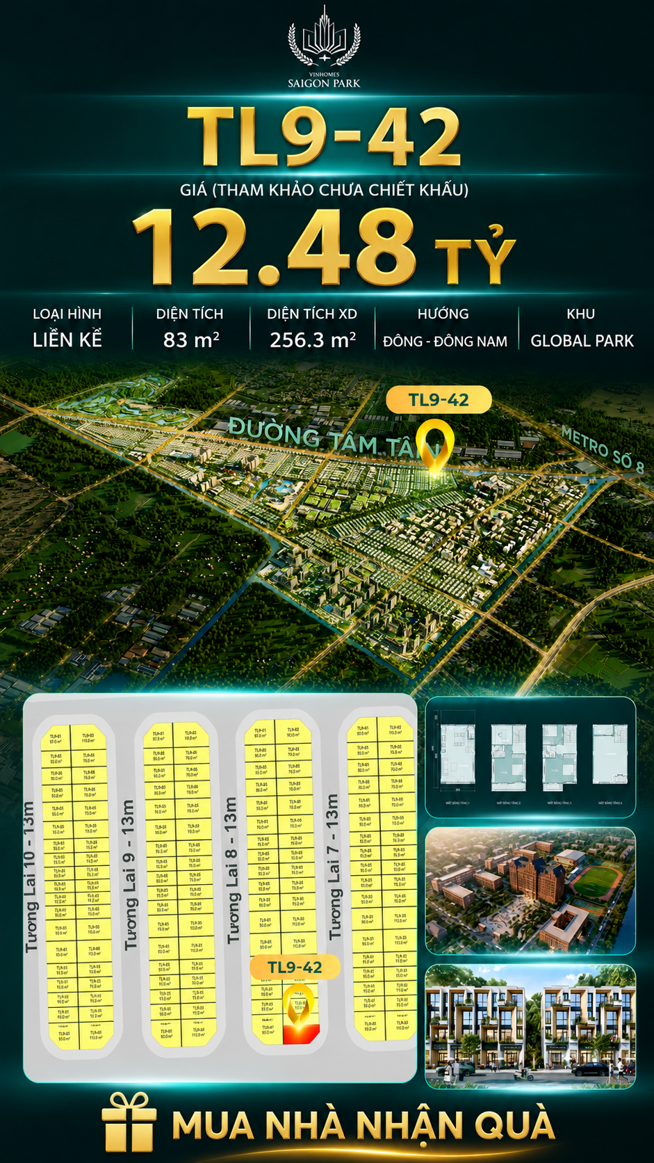 Nhà phố Vinhomes Sài Gòn Park TL9-42 PK Global Park giá 12.48 tỷ