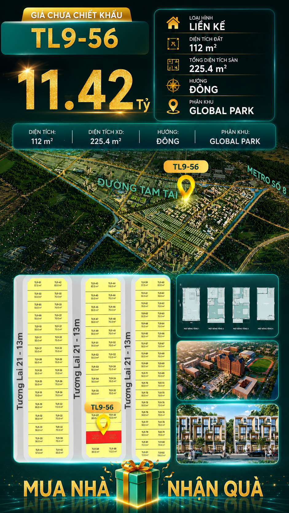 Nhà phố Vinhomes Sài Gòn Park TL9-56 PK Global Park giá 11.42 tỷ