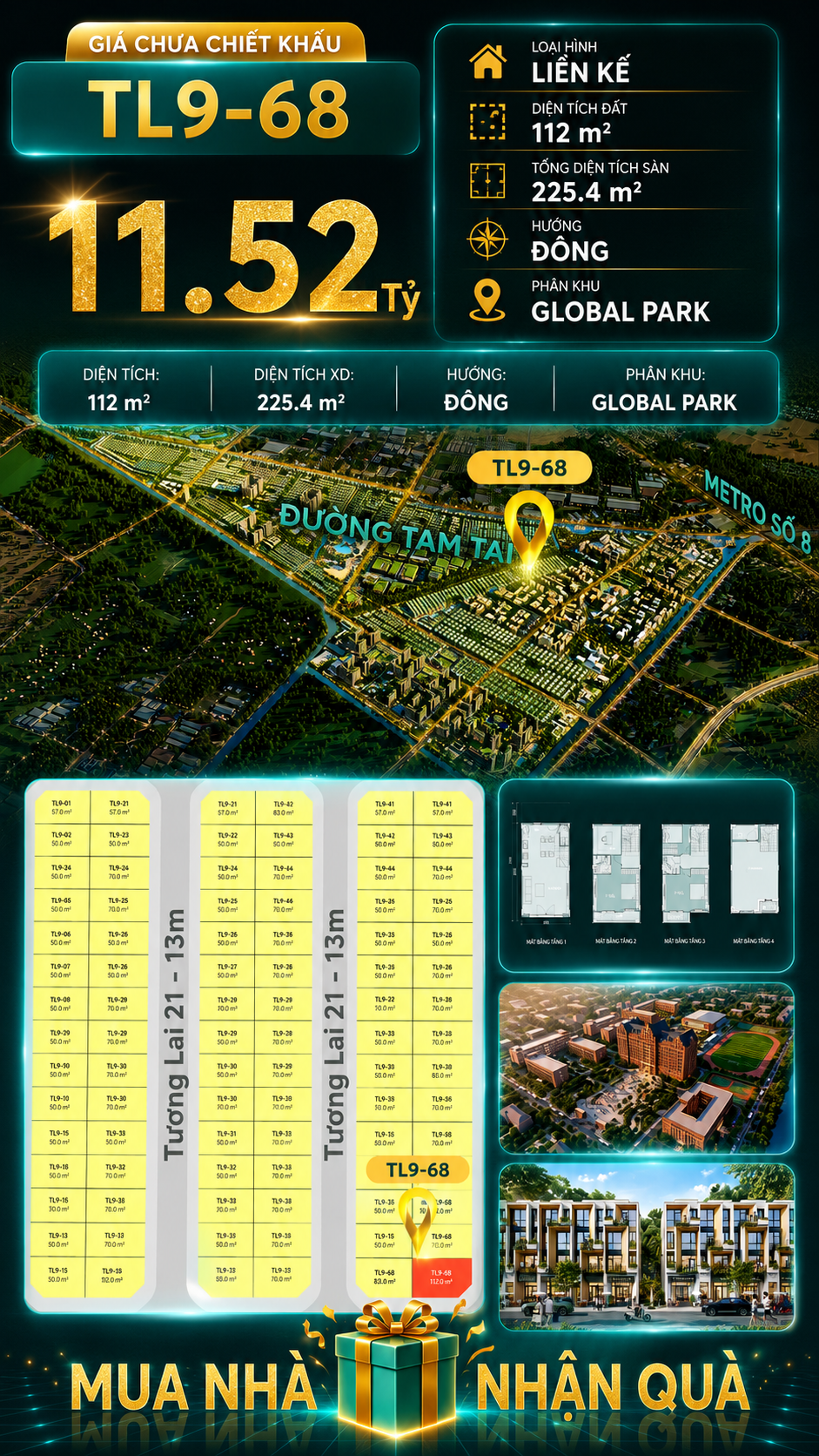 Nhà phố Vinhomes Sài Gòn Park TL9-68 PK Global Park giá 11.52 tỷ