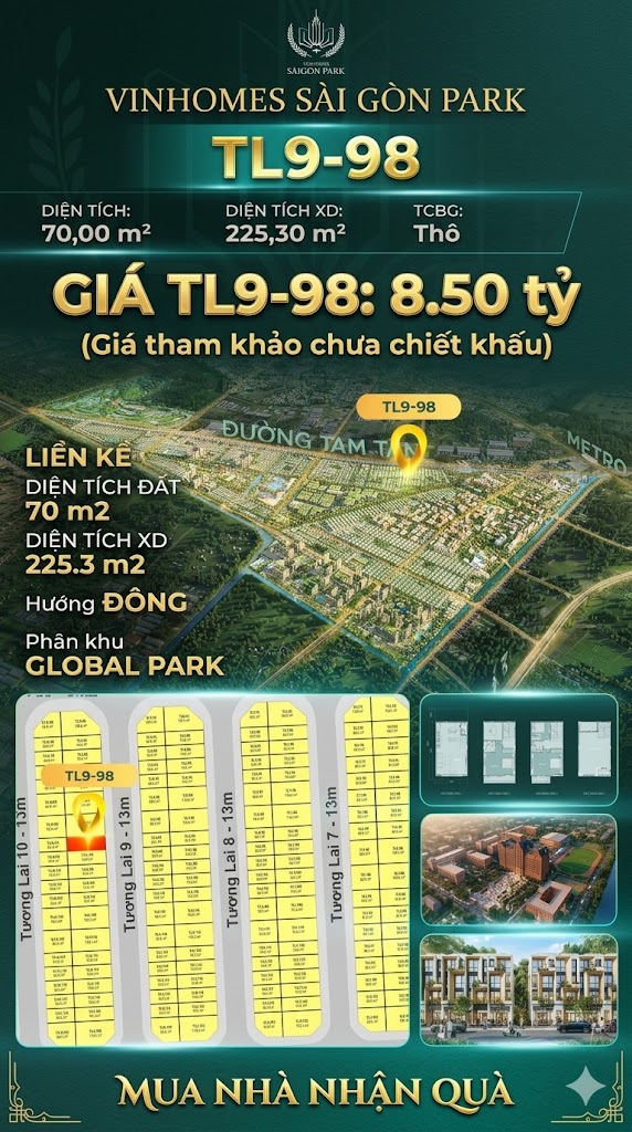 Nhà phố Vinhomes Sài Gòn Park TL9-98 PK Global Park giá 8.5 tỷ